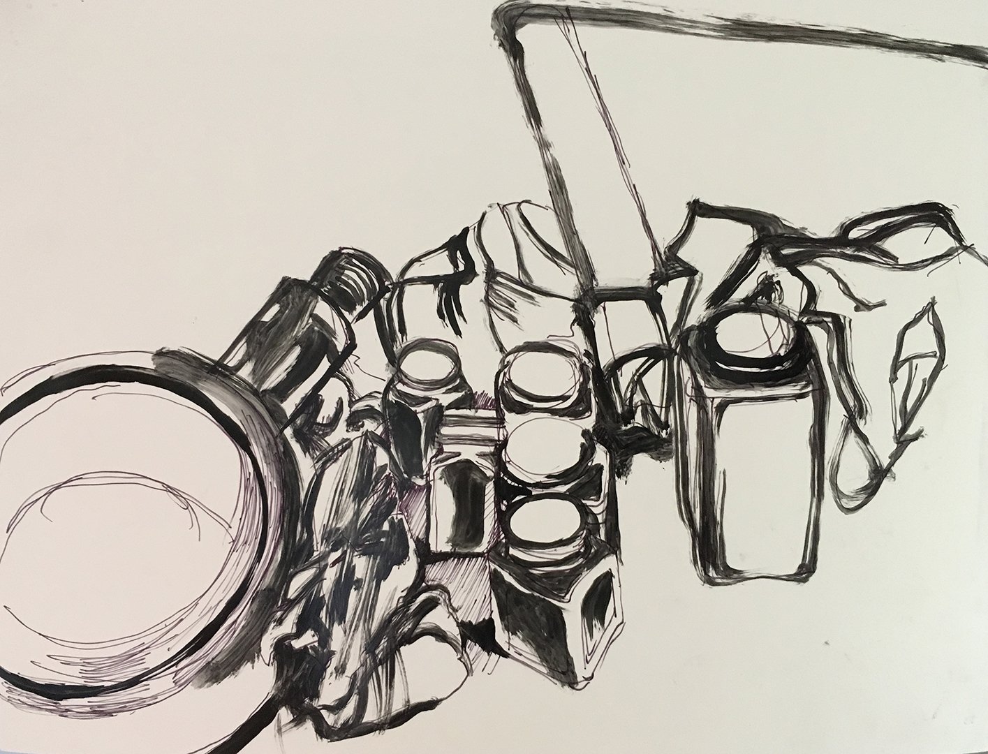 Ink Bottles, 2017, Enamel on polypropylene paper, 9 x 12 inches 