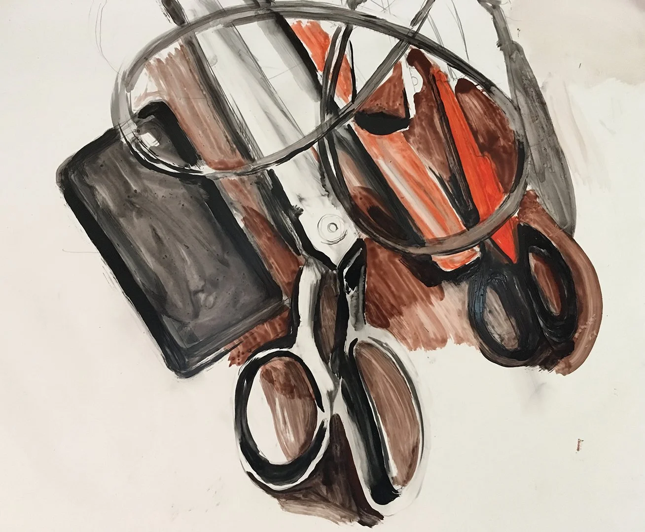 Scissors, 2017, Enamel on polypropylene paper, 9 x 12 inches 