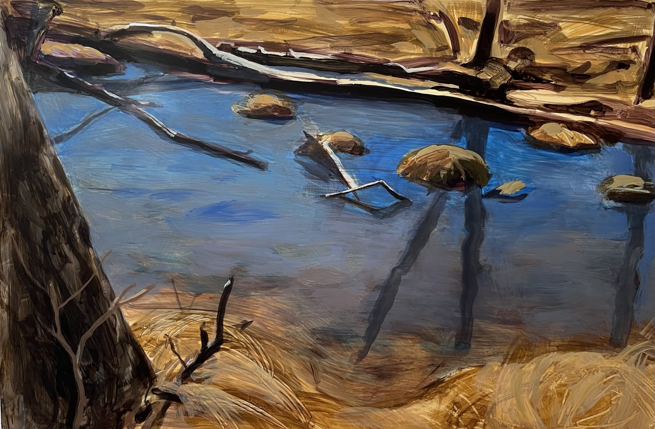 Shallow Creek, 2023, Acrylic on vellum, 12.5 x 19 inches