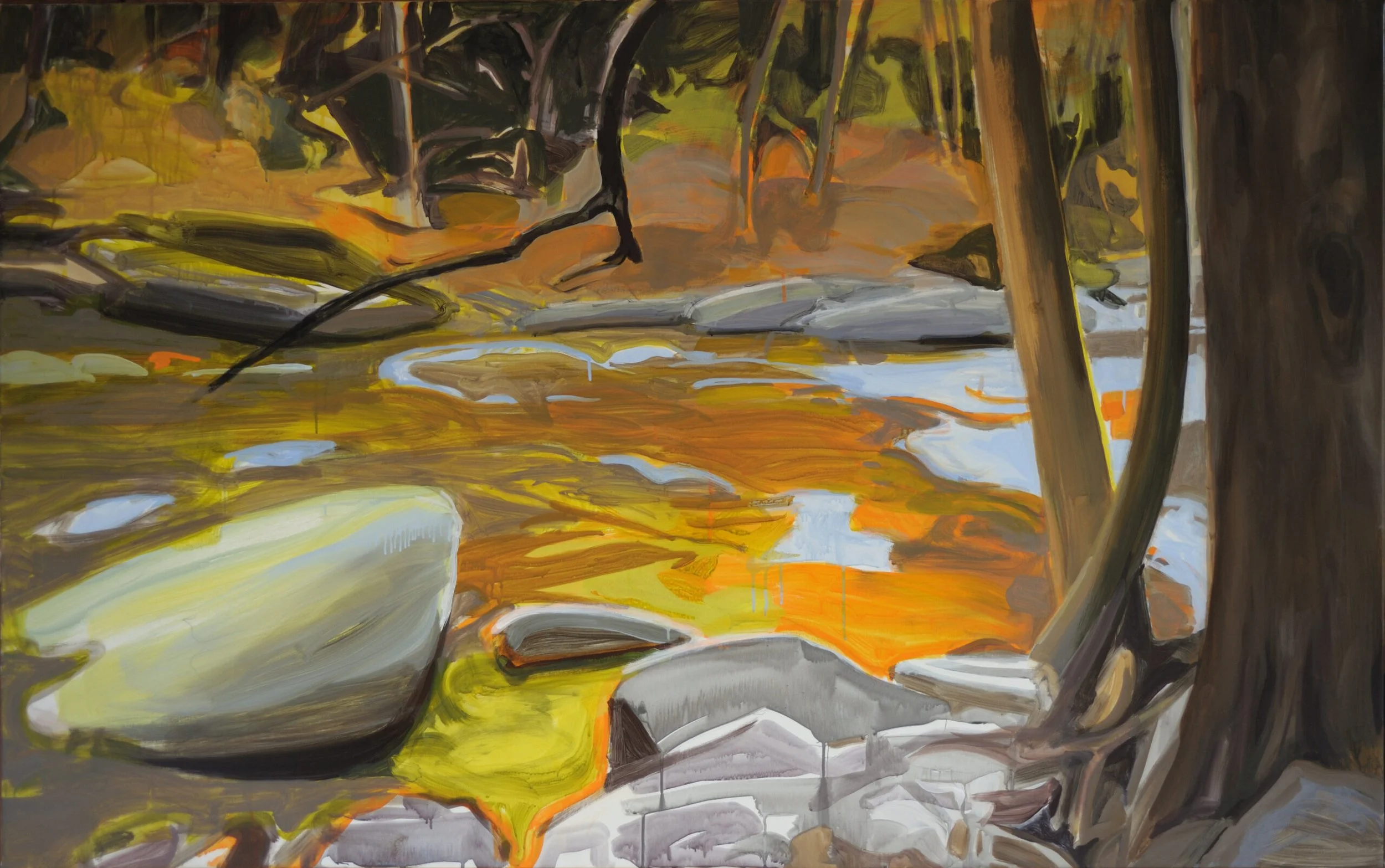 Above Stone Arch Bridge, 2023, Acrylic on canvas, 38 x 60 inches