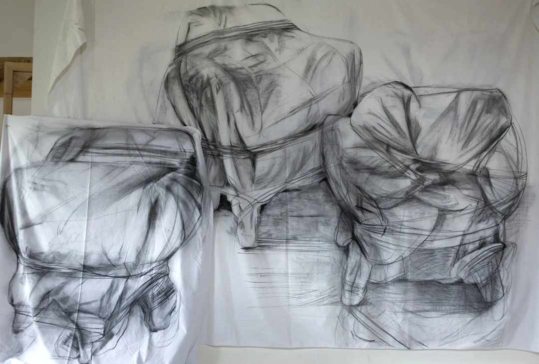 Wrap3&6, 2015, Charcoal on bedsheet