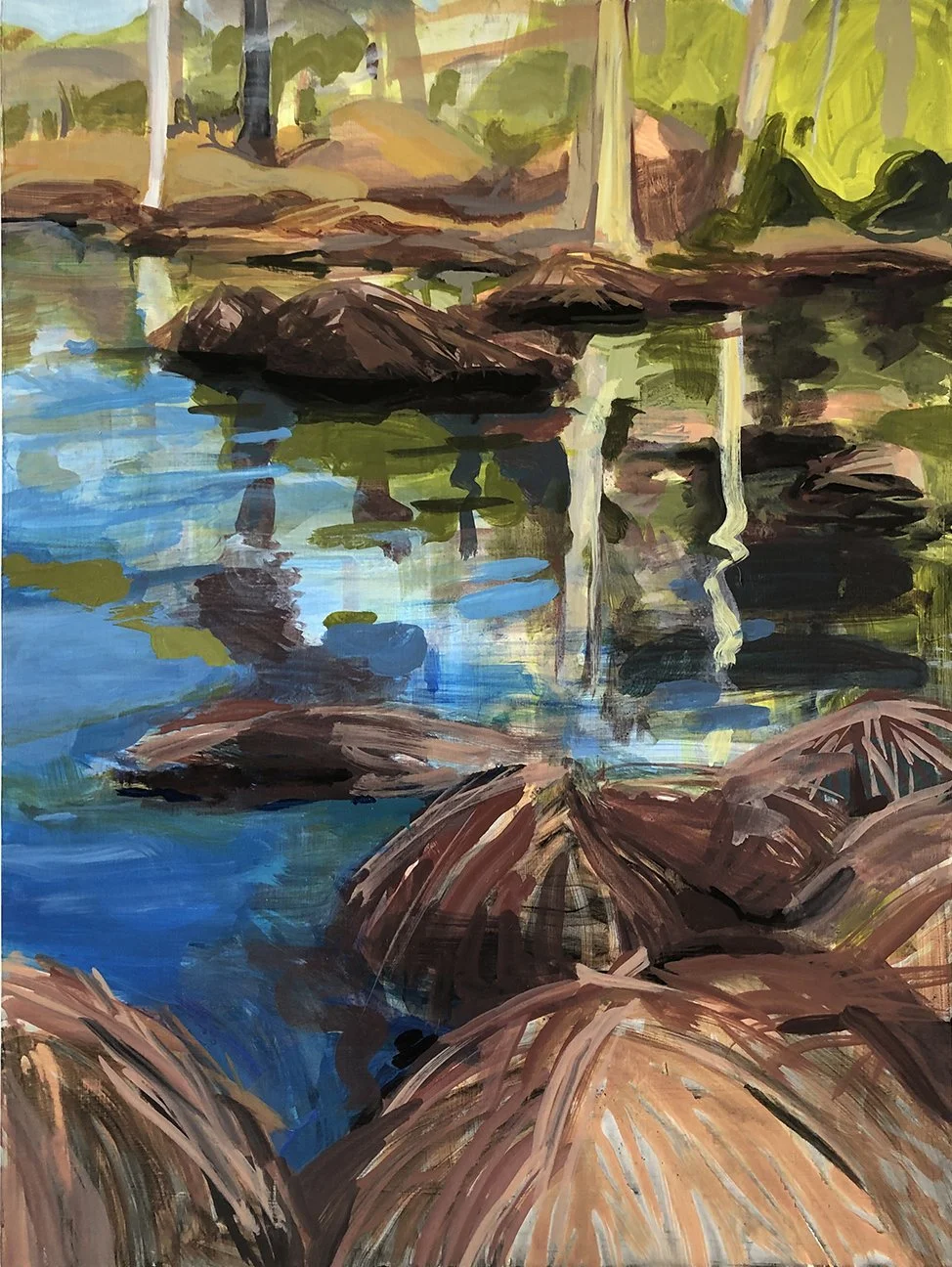 Hummocks, Mahl’s Pond, 2021, Acrylic on panel, 24 × 18 inches