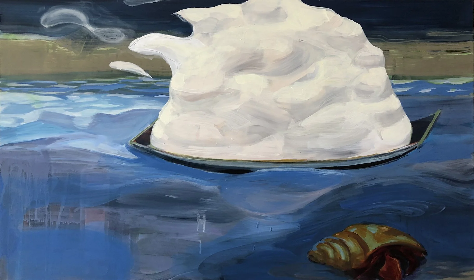 Cloud Boat and Hermit Crab, 2021, Acrylic on canvas, 24 x 40 inches