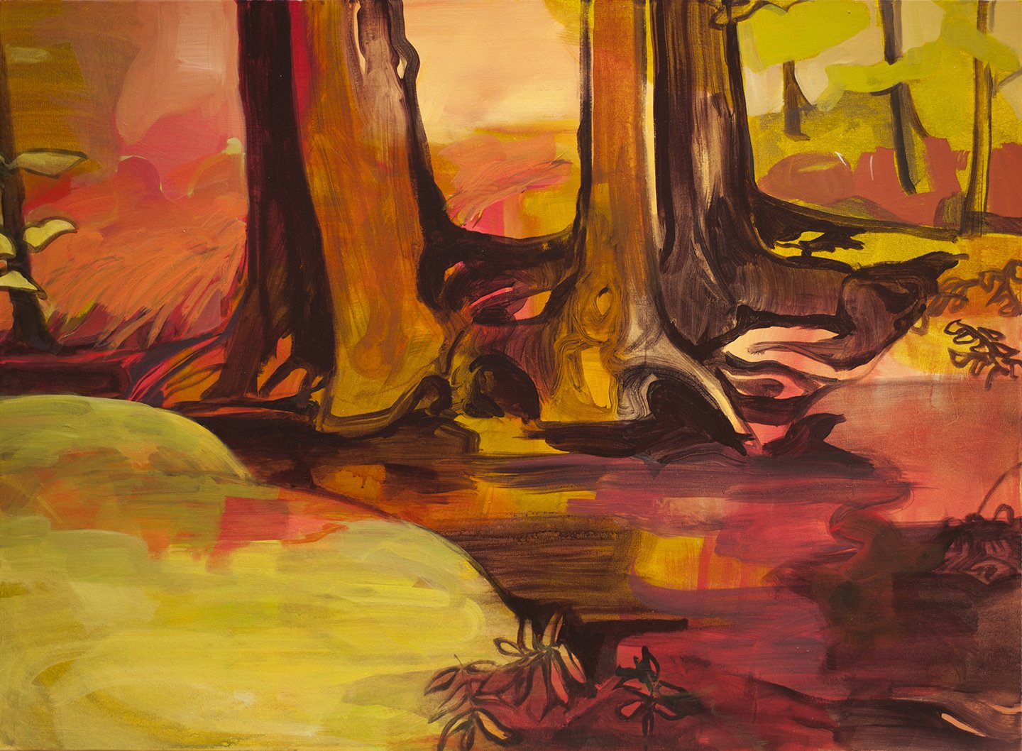 Beyond the Fence, 2023, Acrylic on canvas 28 × 38 inches