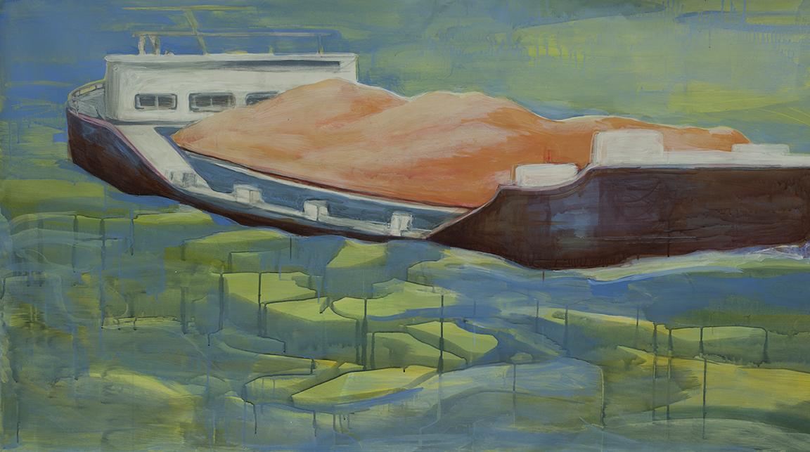 Sand Barge, 2019, Acrylic on canvas, 32 x 72 inches
