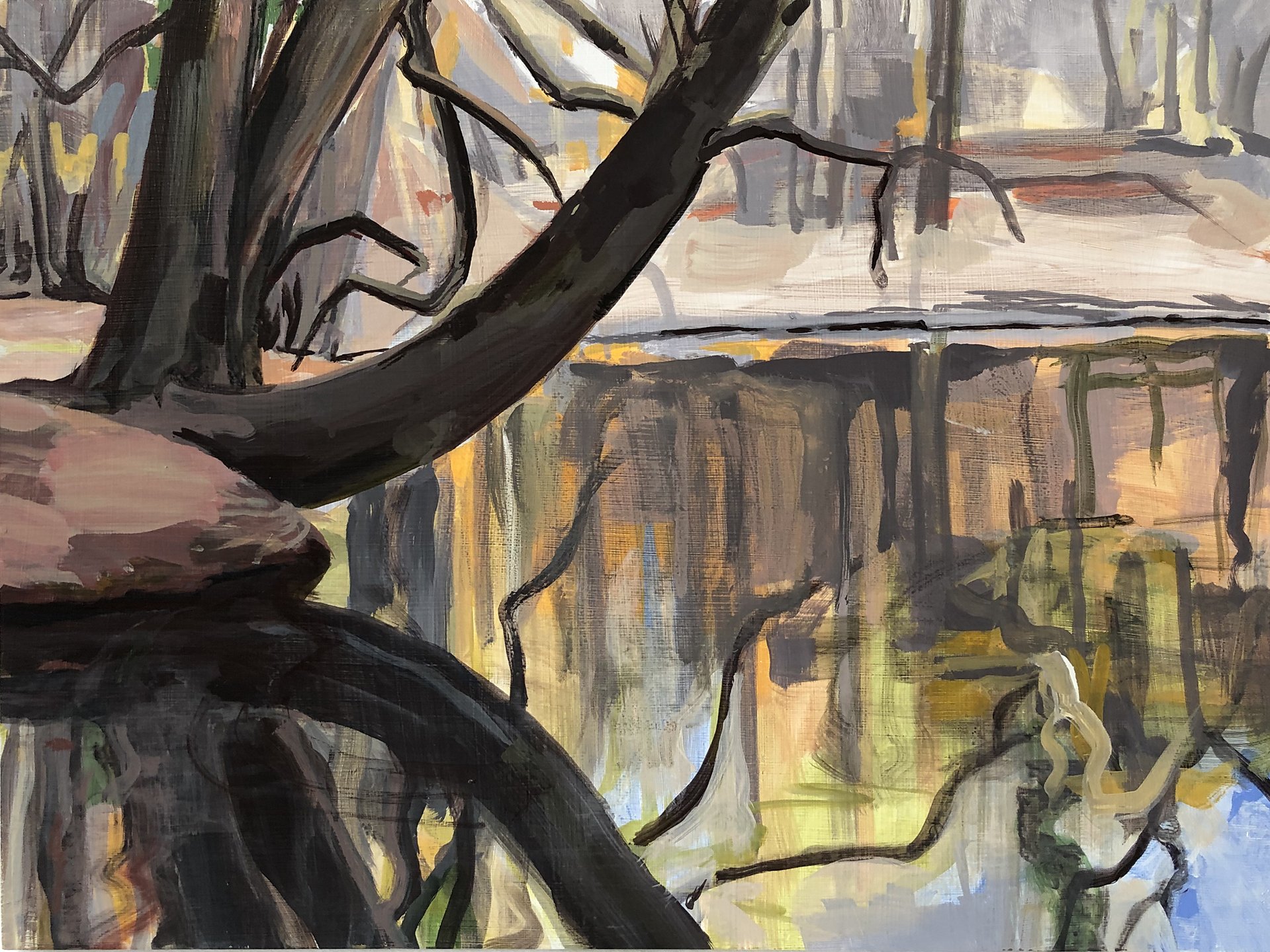 February Lake, 2021, Acrylic on panel, 18 x 24 inches