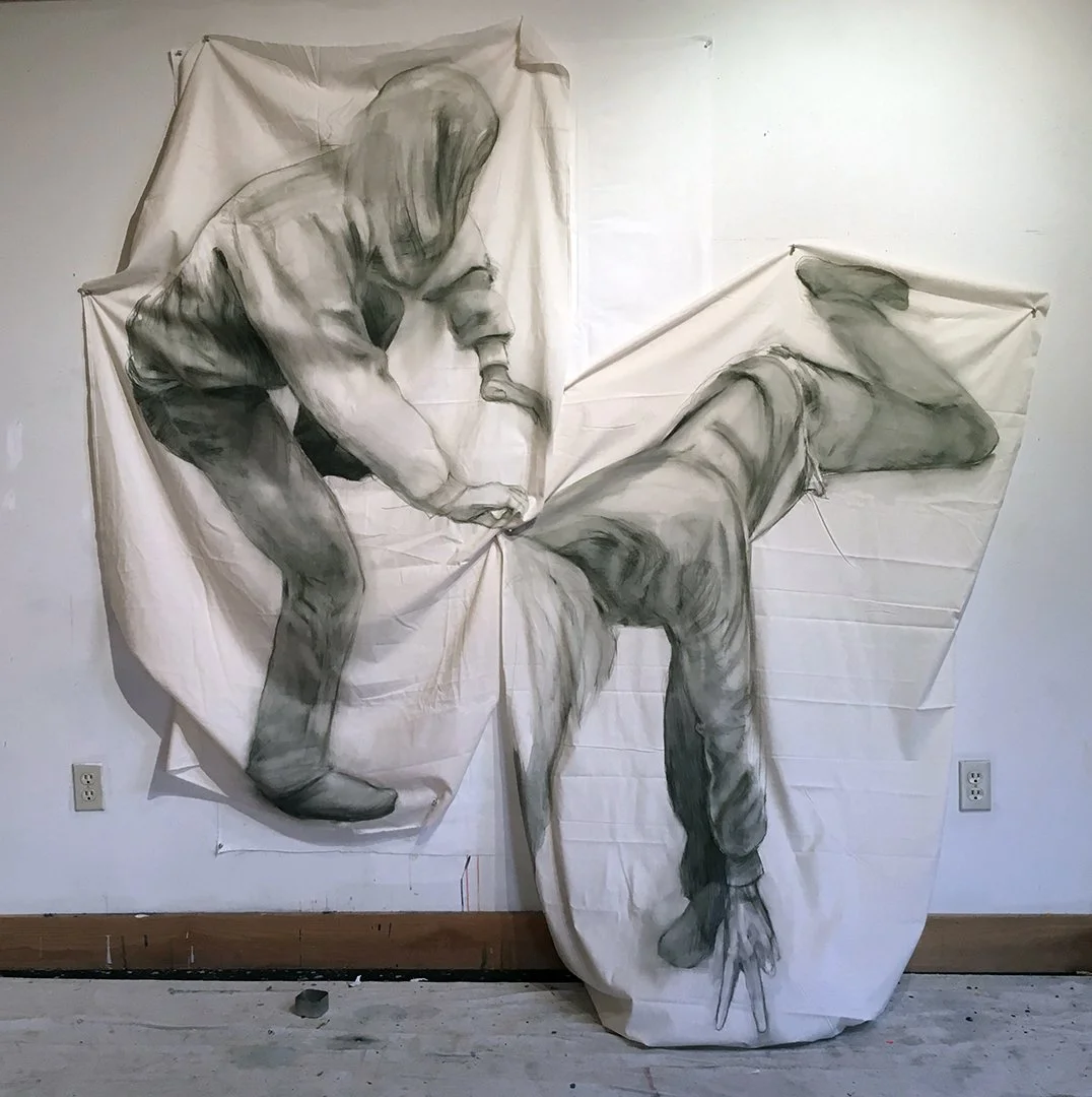 Fraught, 2017, Charcoal on muslin 