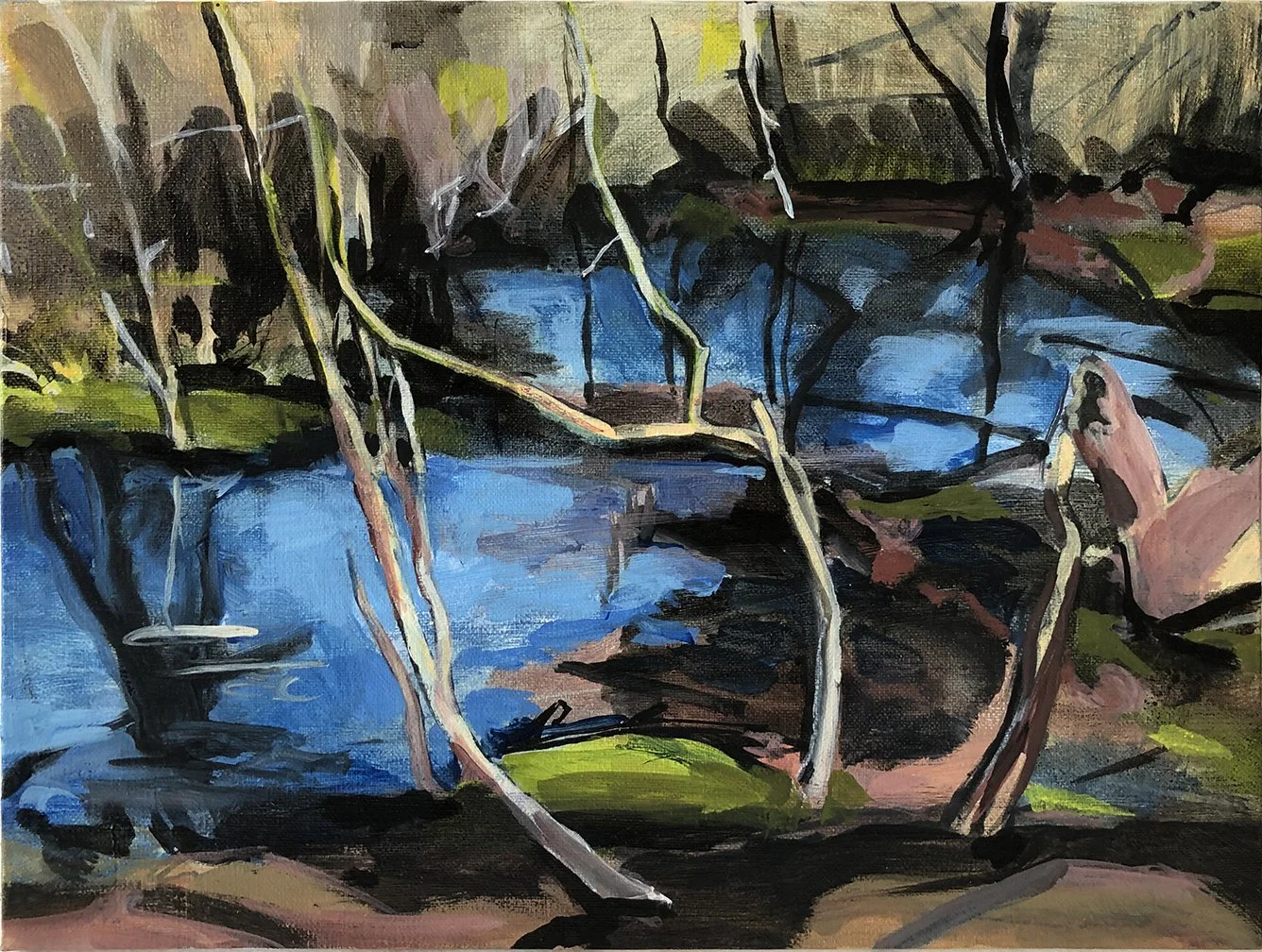 Blue Swamp, 2021, Acrylic on canvas, 12 × 16 inches