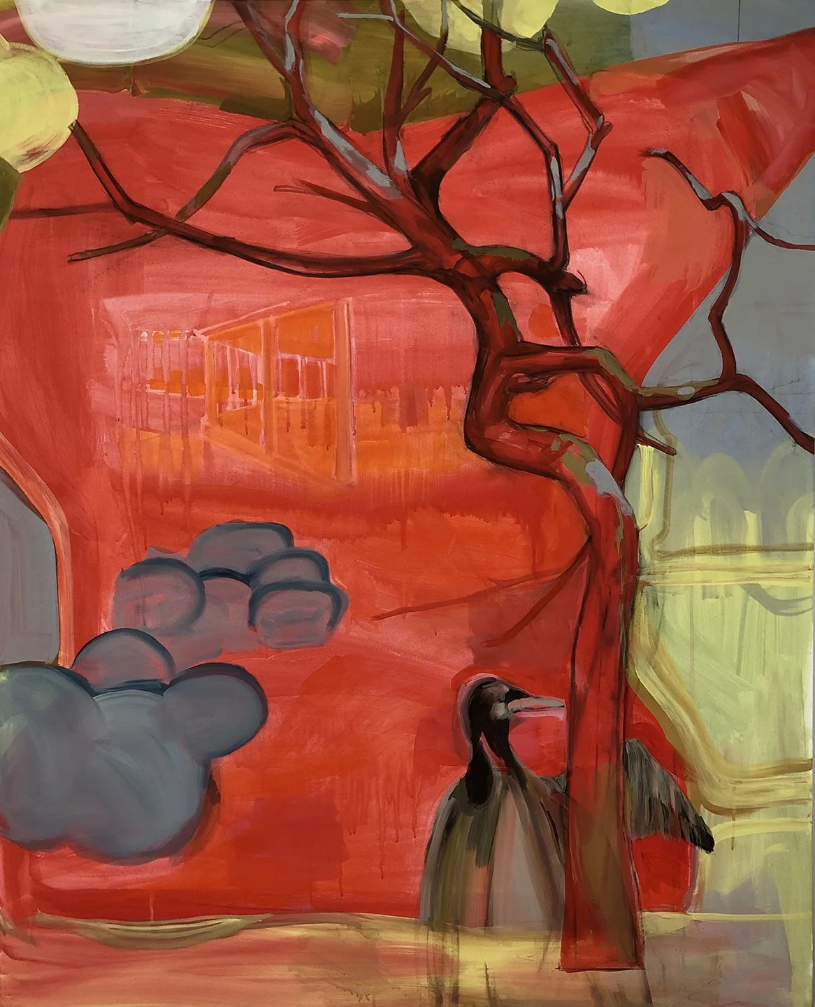 Red Tree and Cormorant, 2021, Acrylic on canvas, 44 x 36 inches