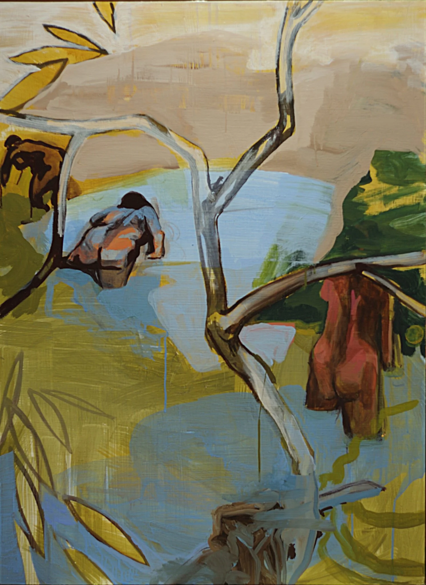 Moving Upstream, 2022, Acrylic on panel, 38 × 28 inches