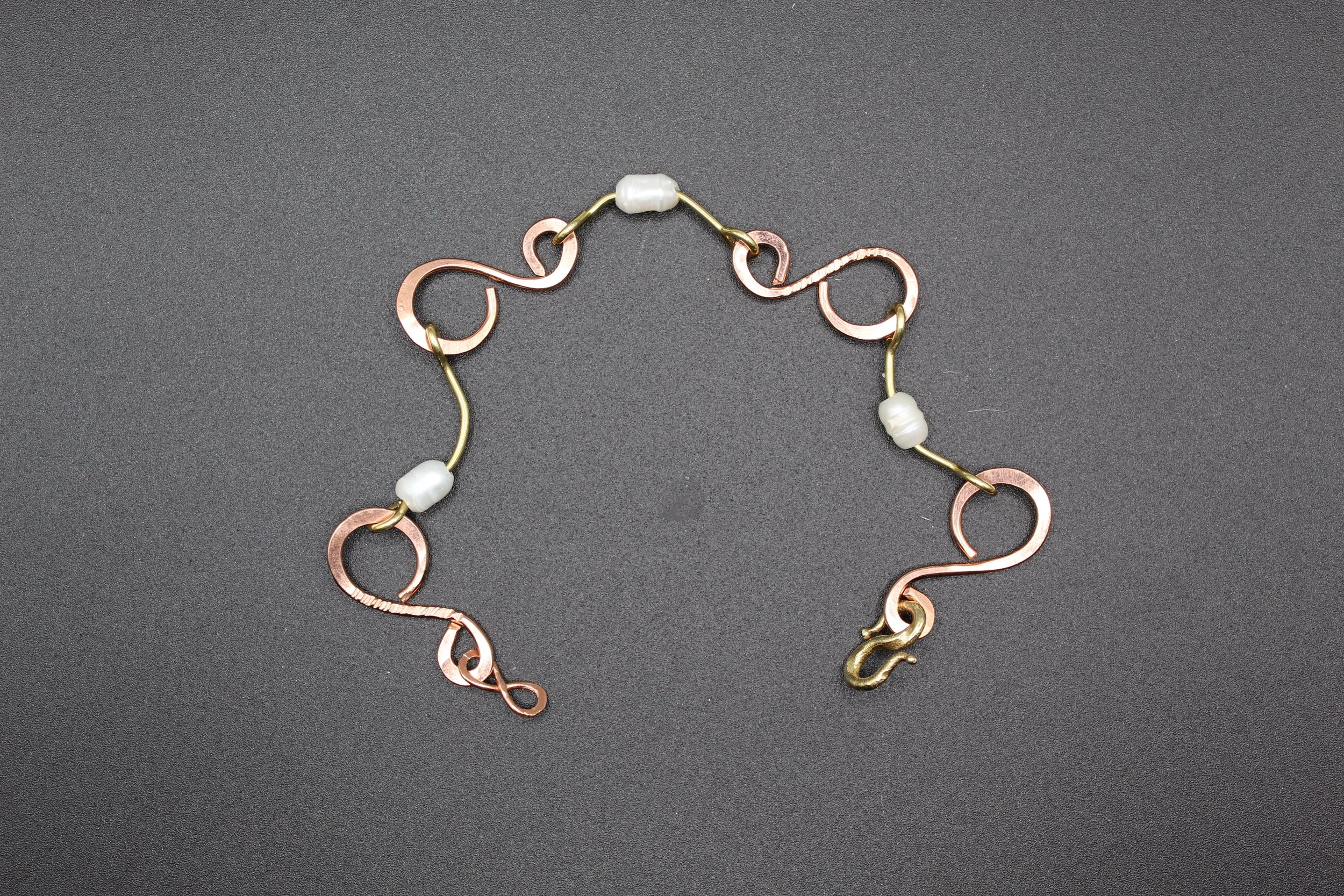 bracelet: copper with freshwater pearls