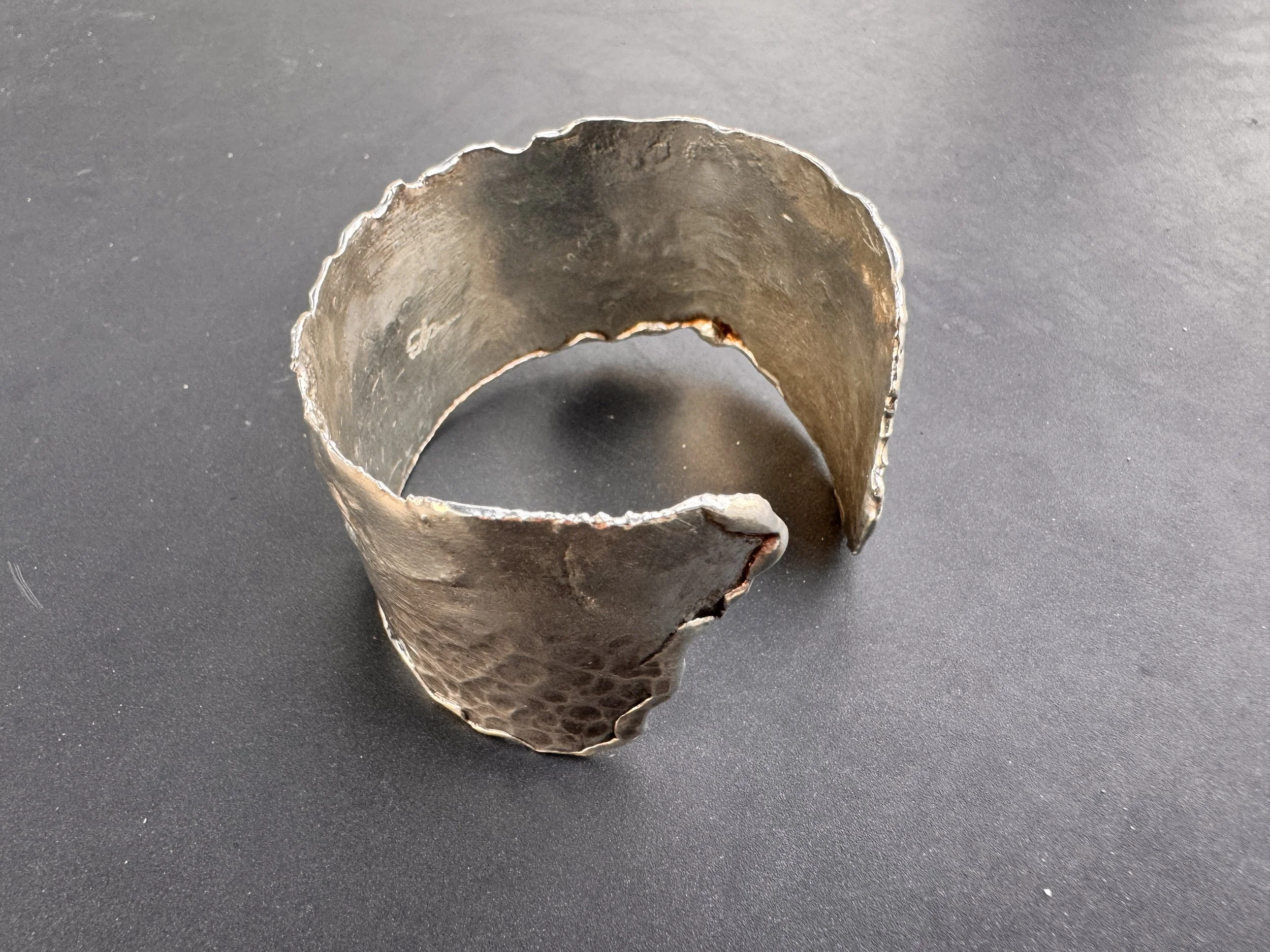 cuff bracelet:  reticulated sterling silver