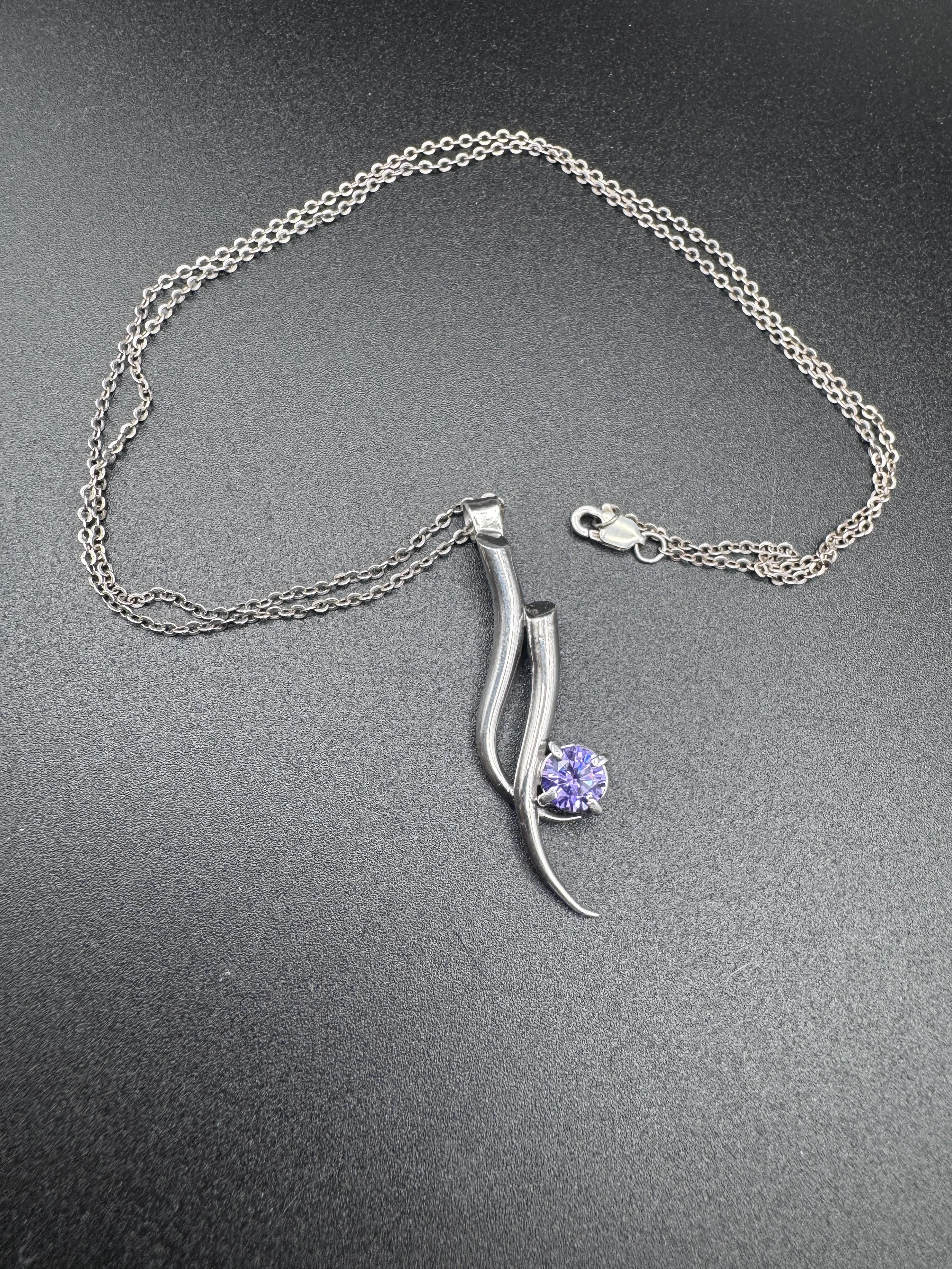 sterling silver pendant with 6mm prong-set cubic zirconia amathyst