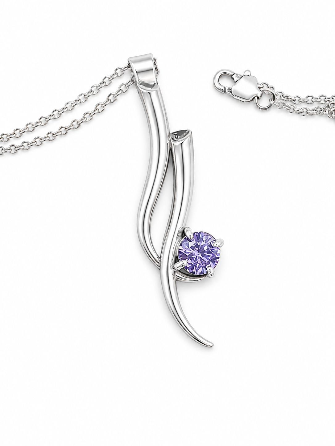 detail:  sterling silver pendant with cubic zirconia amathyst