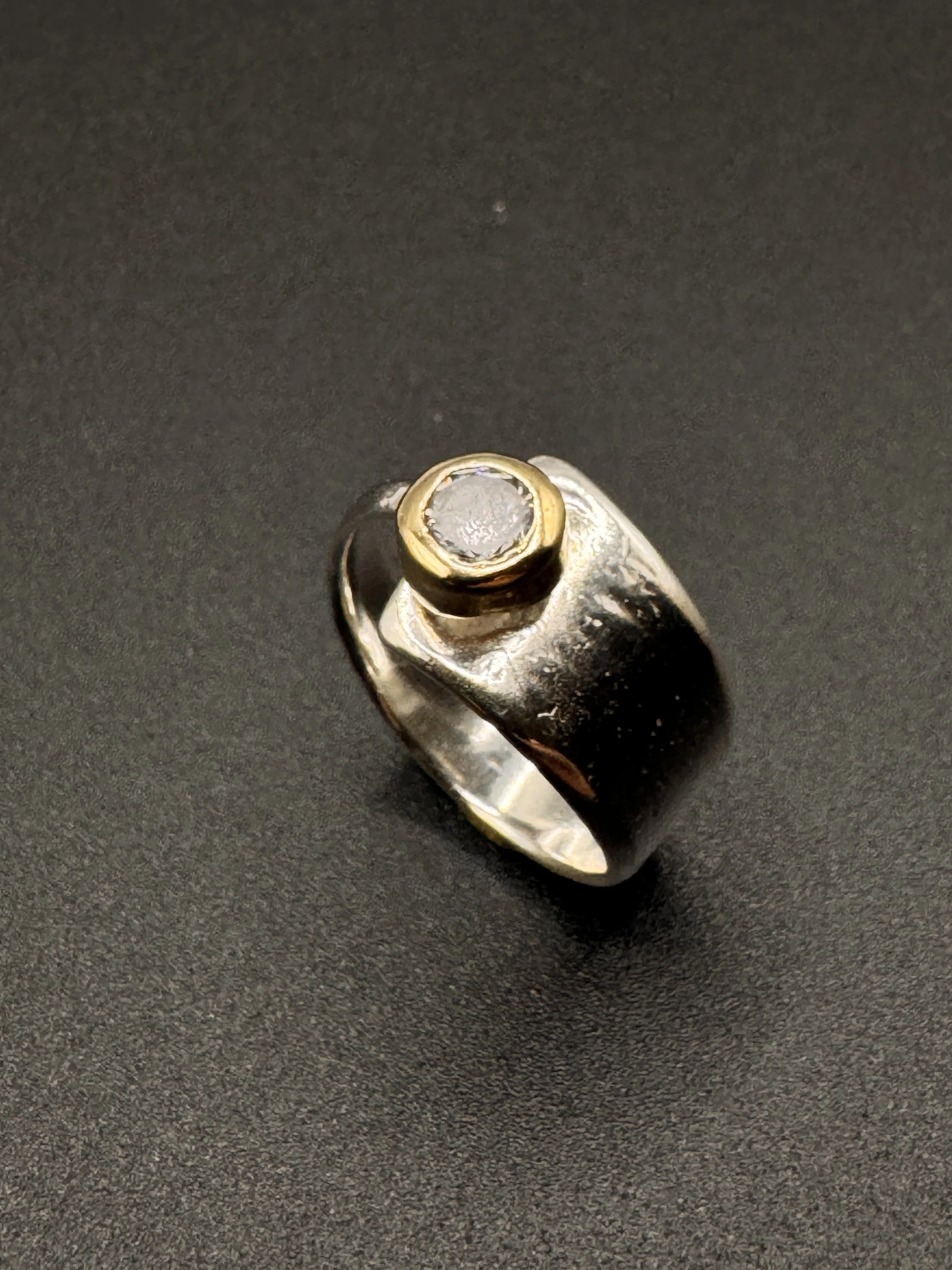 ring:  sterling silver, 14k gold, .75kt cubic zirconia