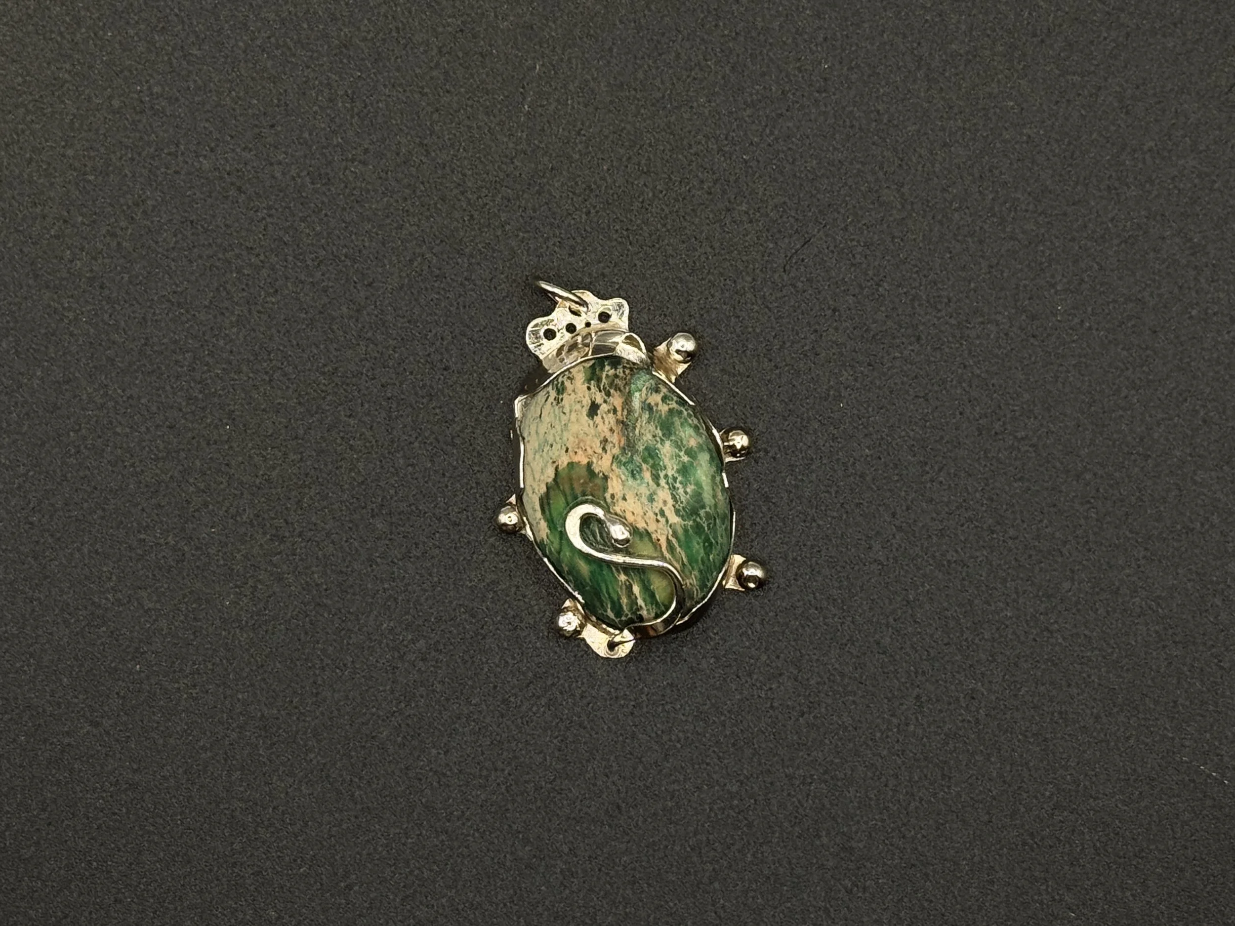 pendant:  sterling silver, rainforest jasper