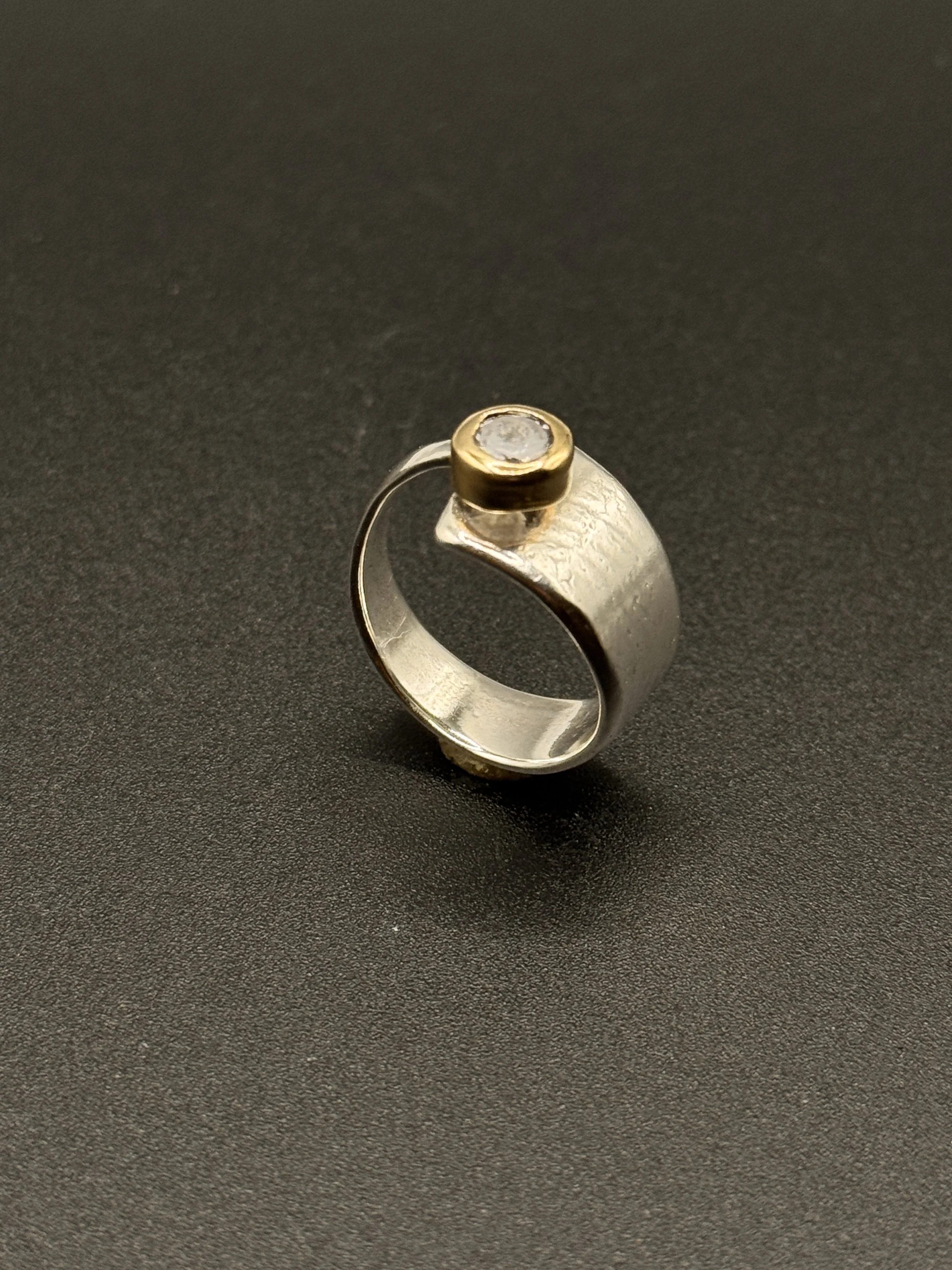 ring: sterling silver, 14k gold, .75kt cubic zirconia