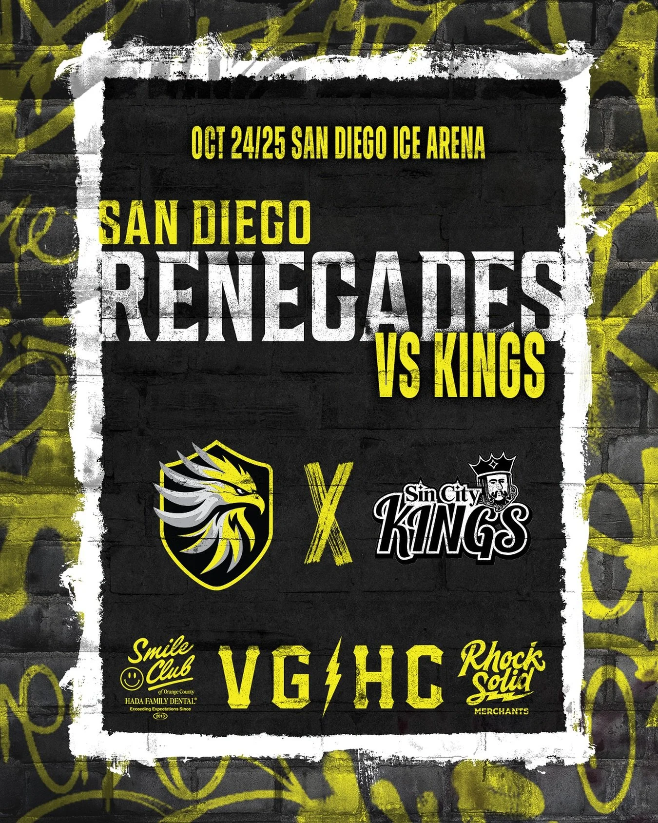 SAN DIEGO RENEGAES HOST FIRST-EVER HOME SERIES OCTOBER 24–25 AT SAN DIEGO ICE ARENA
Friday, October 24 – Fan Appreciation Night
The first 100 fans through the doors will receive a FREE San Diego Renegades T-shirt, courtesy of Rhock Solid