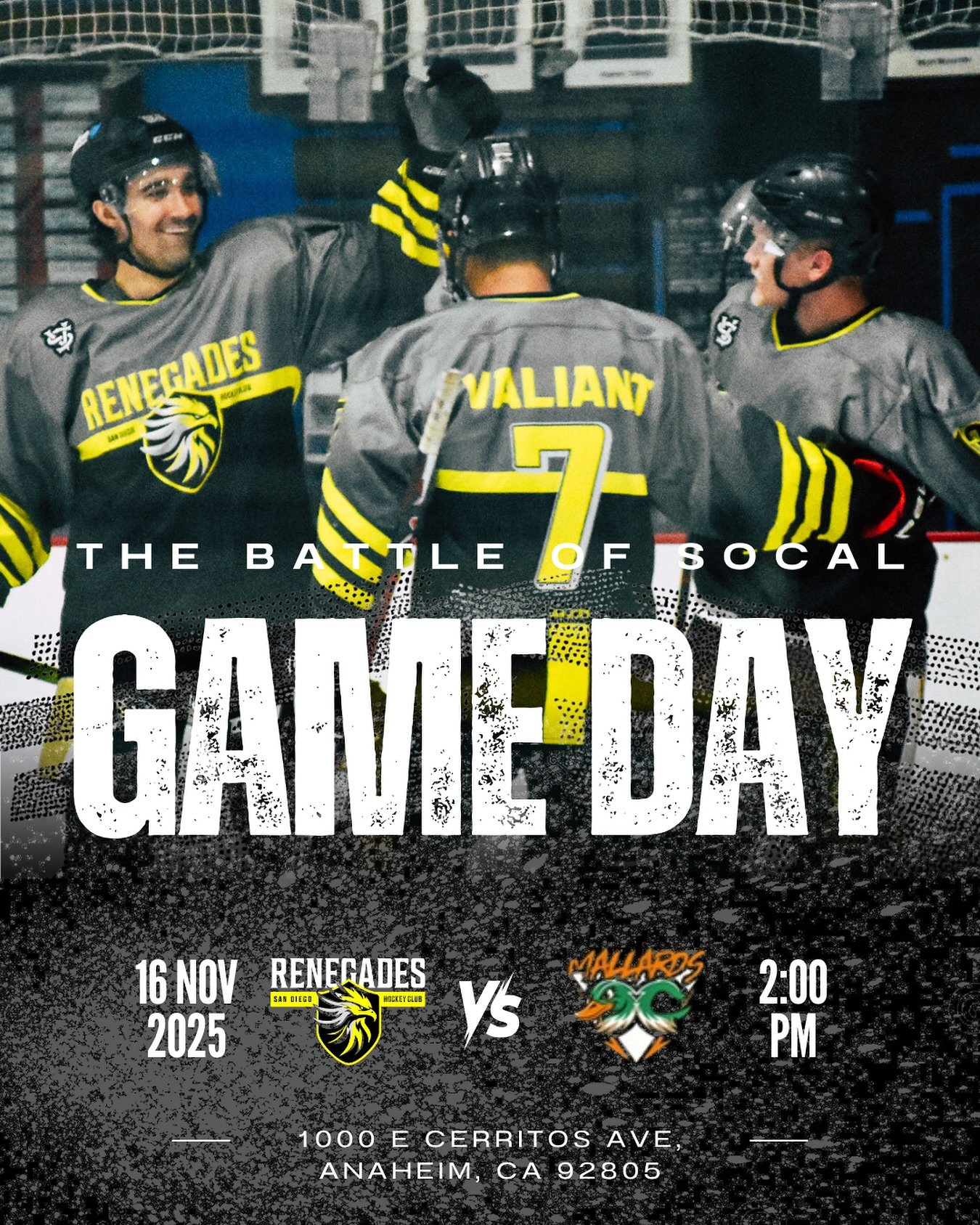 GAME 2 TODAY ⚡️🔥
Renegades vs OC Mallards
2PM at KHS Rink &ndash; Anaheim

We came out swinging Friday night and handled business. Now it&rsquo;s time to finish the job.

If you want fast hockey, heavy hits, and a Renegade squad playing with a chip 