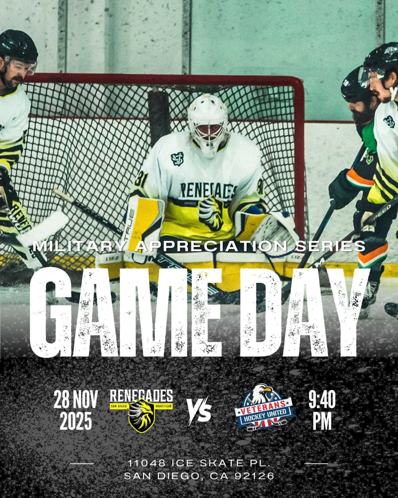 GAMEDAY IN SAN DIEGO 🔥

Tonight we&rsquo;re going toe-to-toe with @veteranshockeyunited , a Senior A All-Star squad loaded with active-duty and veteran players. These guys bring speed, toughness, and zero quit&hellip; exactly the kind of matchup we 