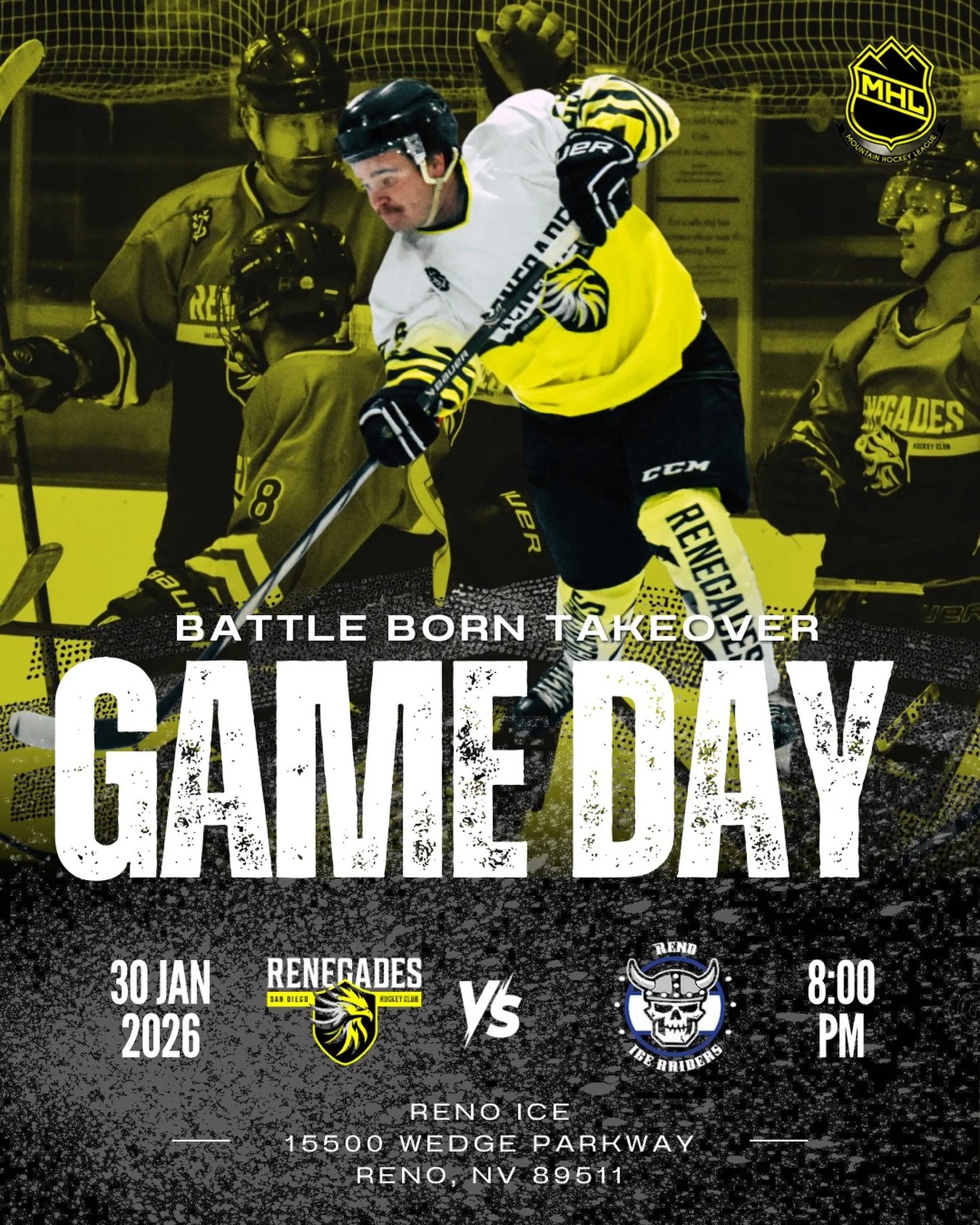 GAME DAY.
Reno. Two nights. Shits about to get western.

We&rsquo;re in enemy territory for a fully sold-out, back-to-back war against the @renoiceraiders . Fast. Heavy. Relentless.

Doors are closed, but the games are live.
🎥 Watch both games on Yo