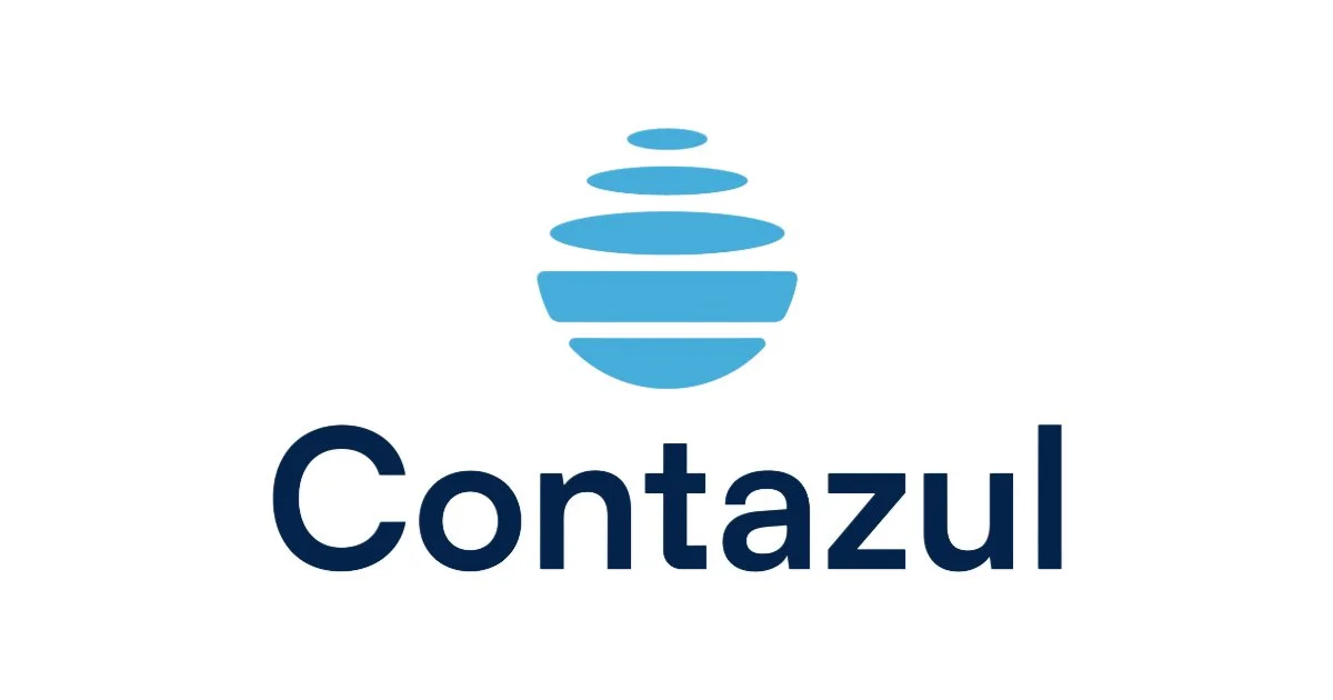 Logo com formato de pedras empilhadas em tons de azul e a palavra 'Contazul' abaixo