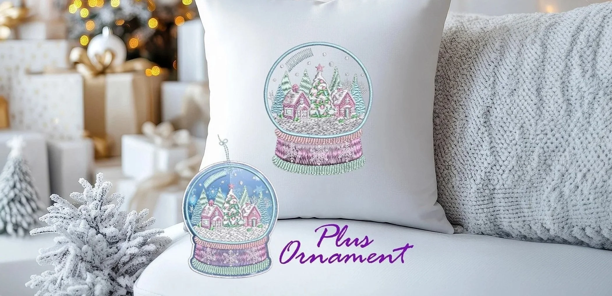 Snow Globe Christmas digital flat embroidery and ornament design