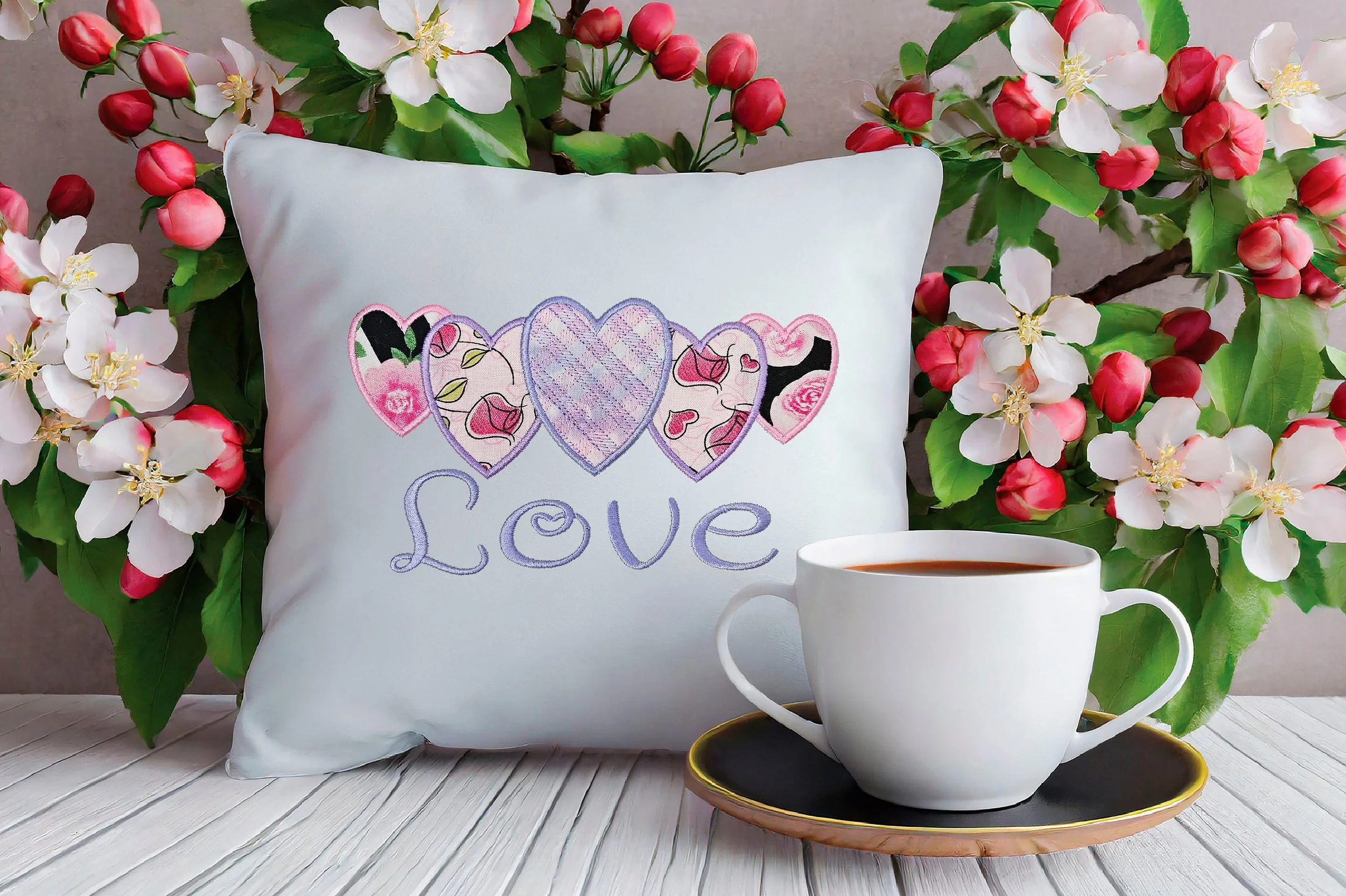 Plaid heart love applique digital embroidery design