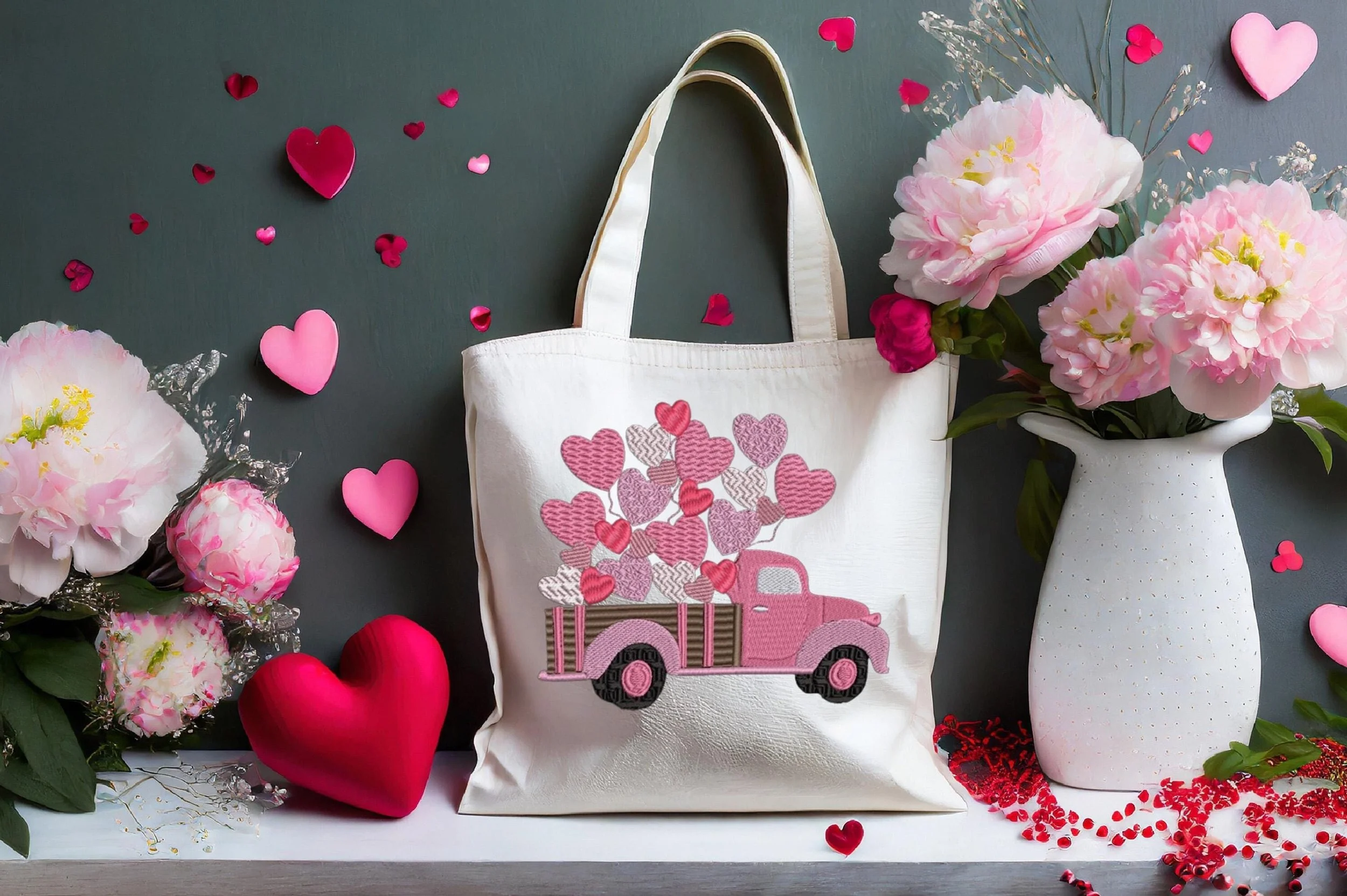Heart Balloon Truck Digital Embroidery Design