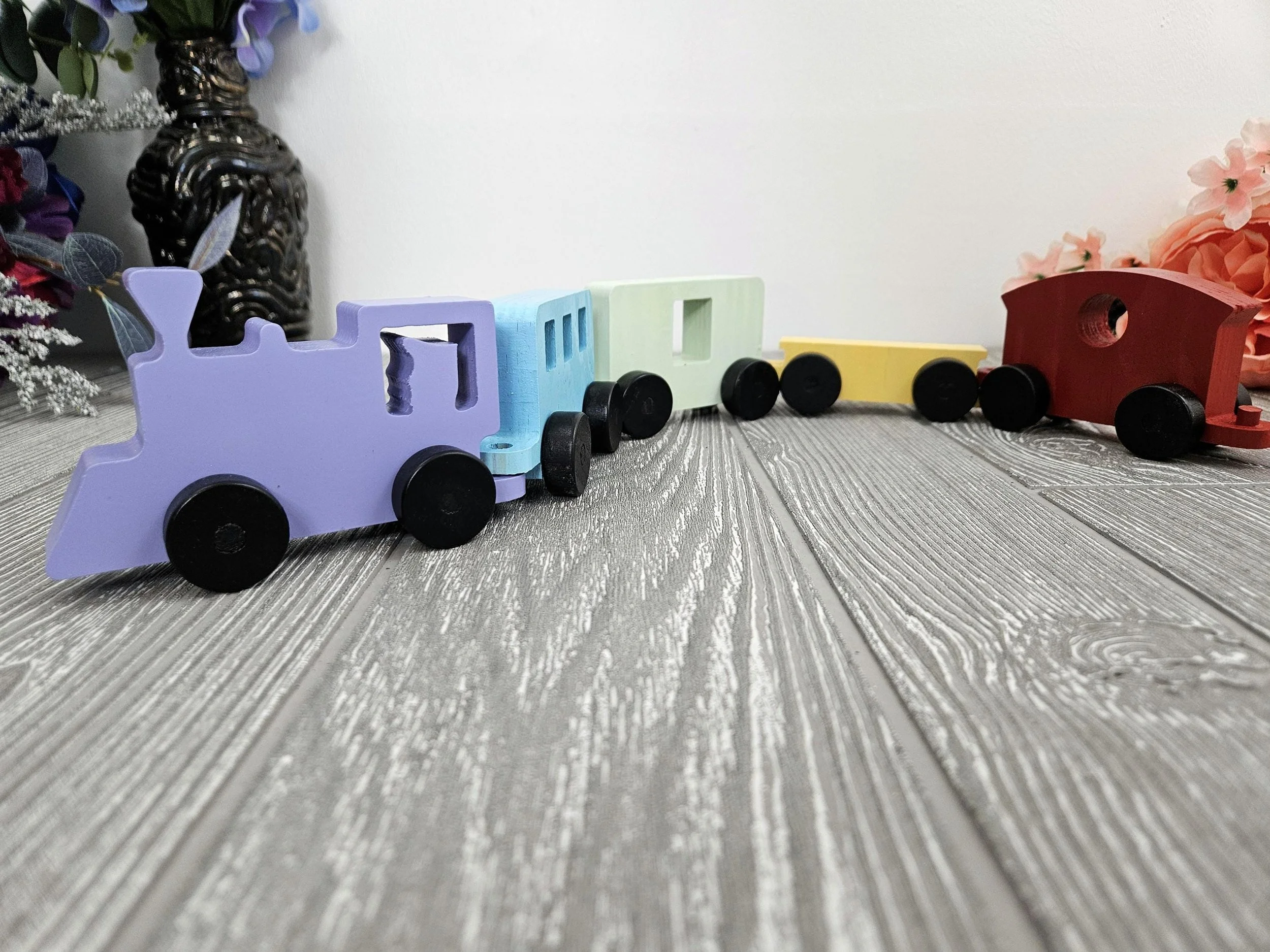 Wooden train set, 5 piece toy transport collector vehicles