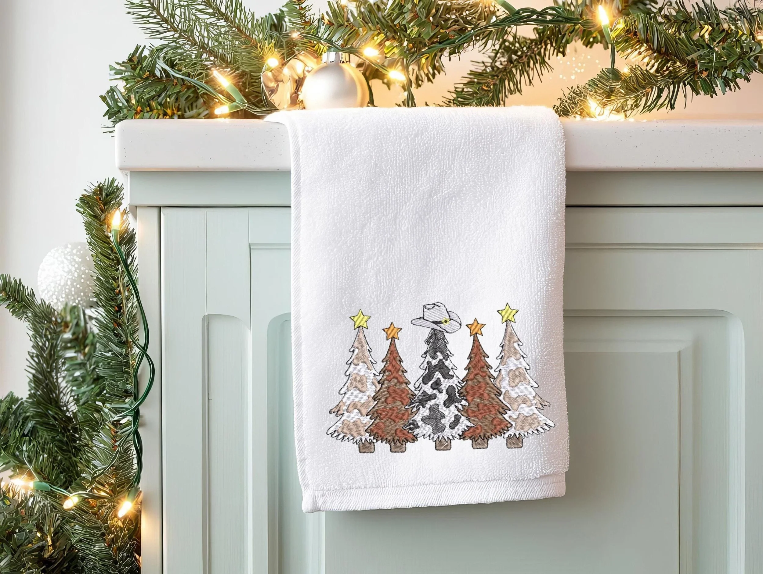 Cow Country Christmas Trees digital embroidery design