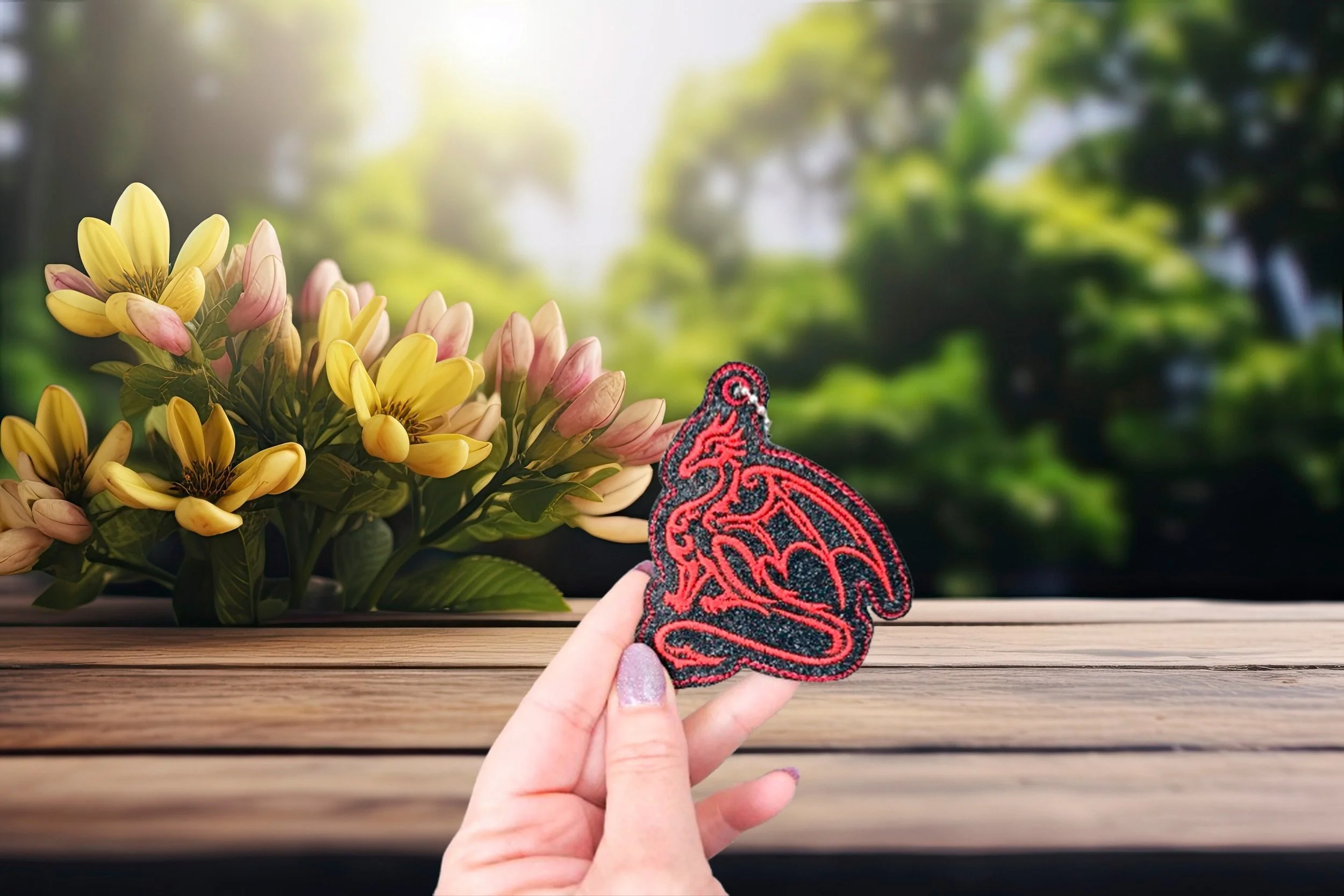 Dragon Side fob digital ITH embroidery design