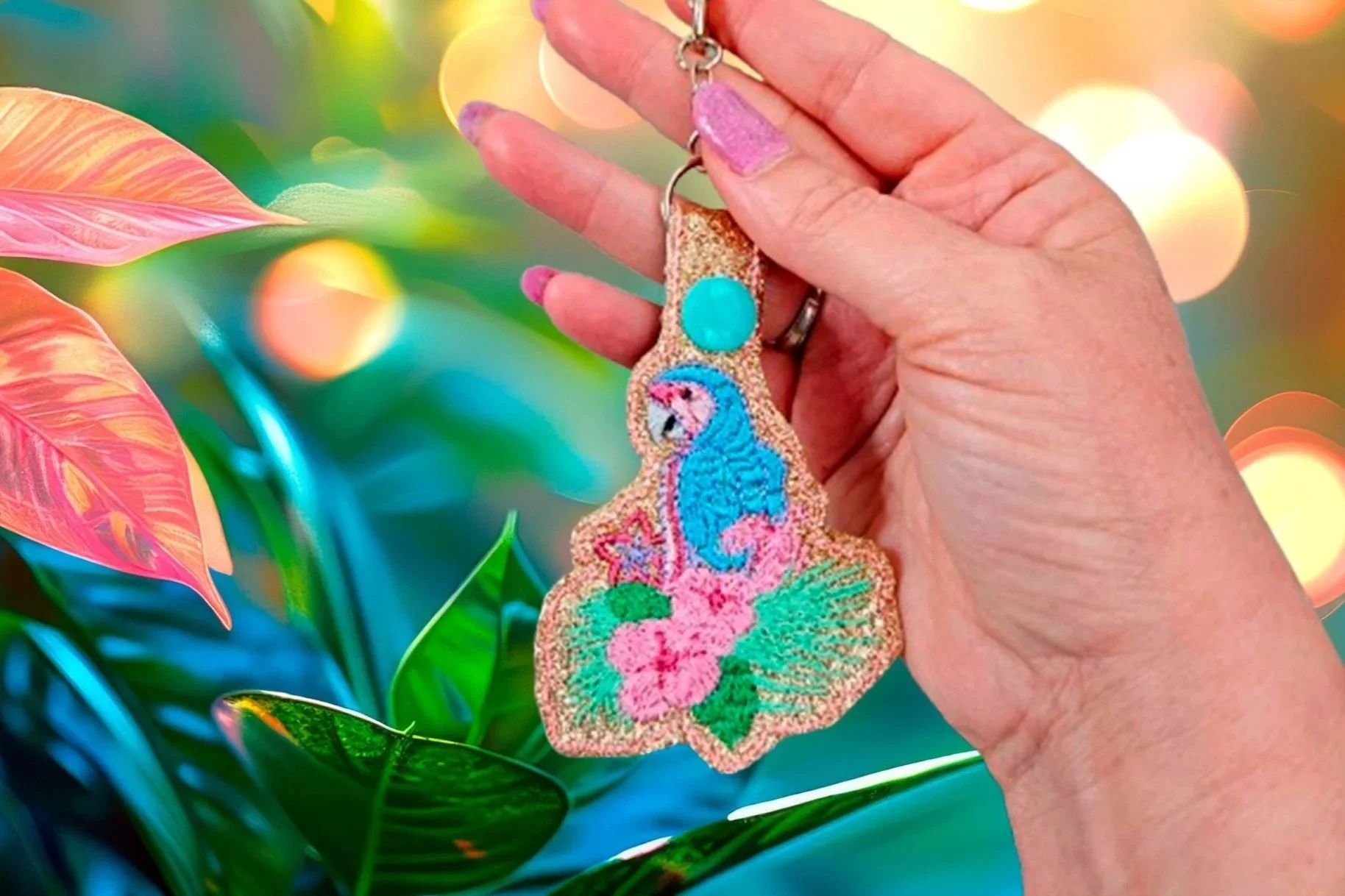 Parrot key fob digital ITH embroidery design