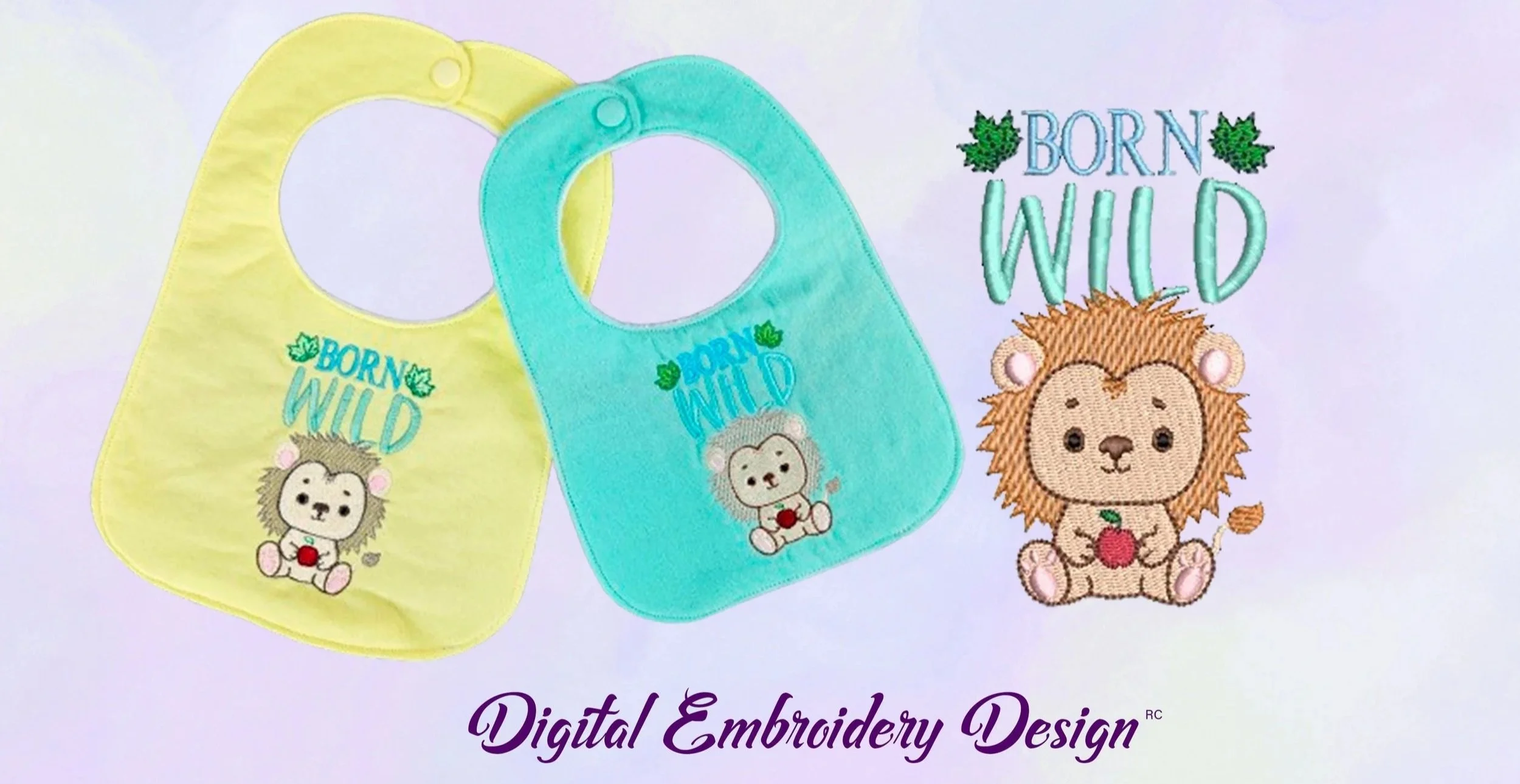 Baby Bib born wild digital ITH plus embroidery design