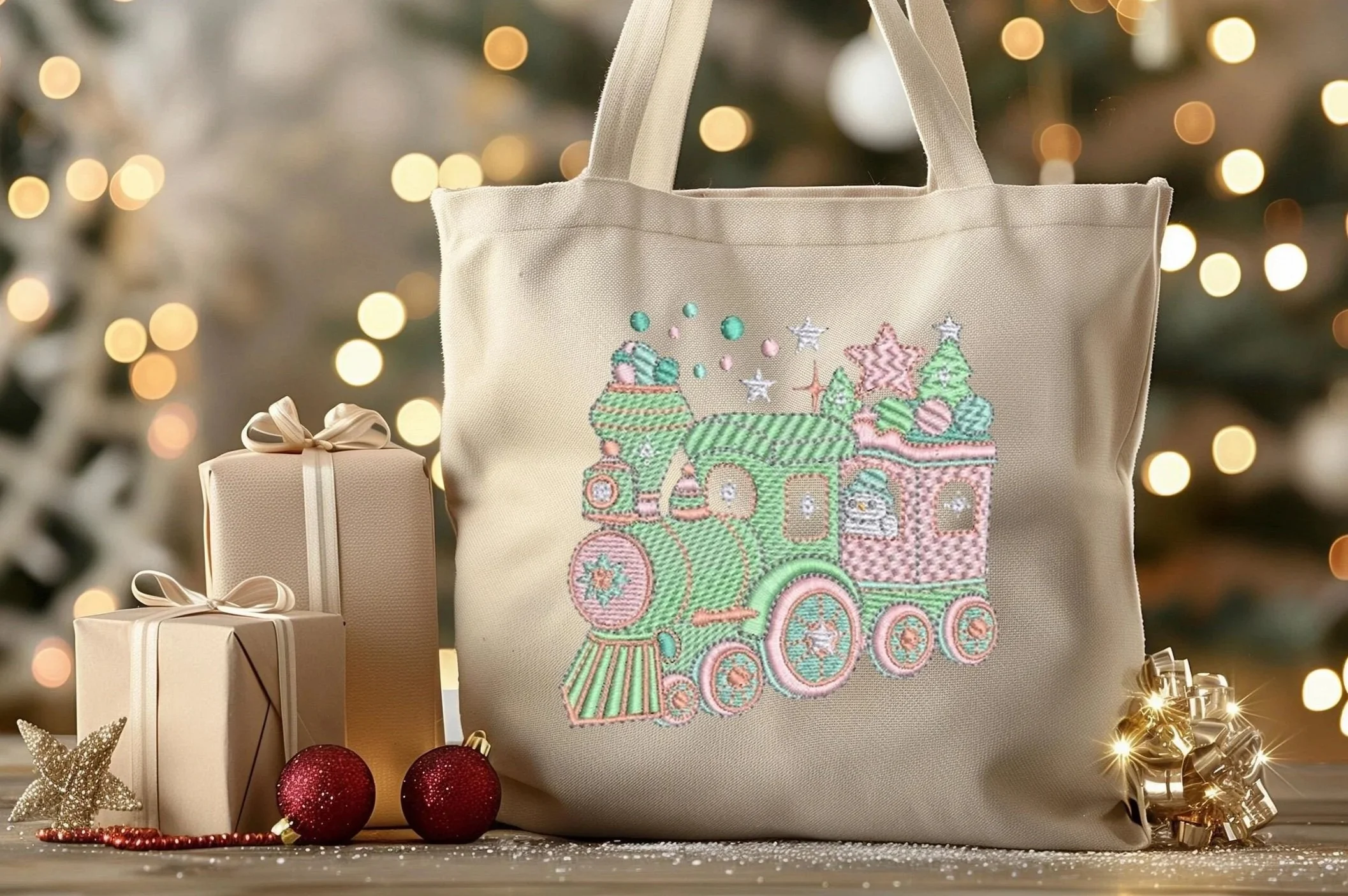 Toy Train Christmas digital embroidery design