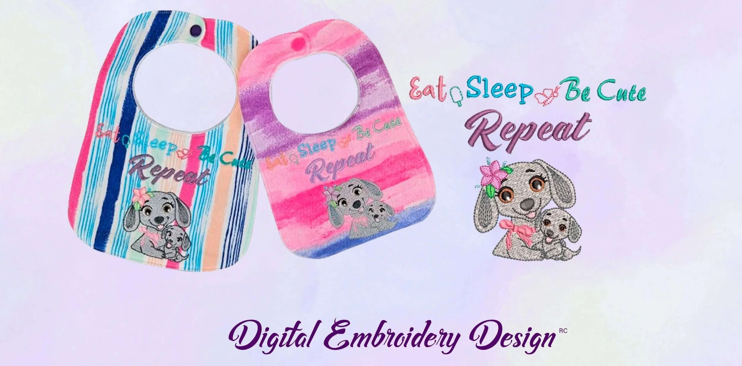 Eat Sleep Be Cute Bib digital ITH embroidery design