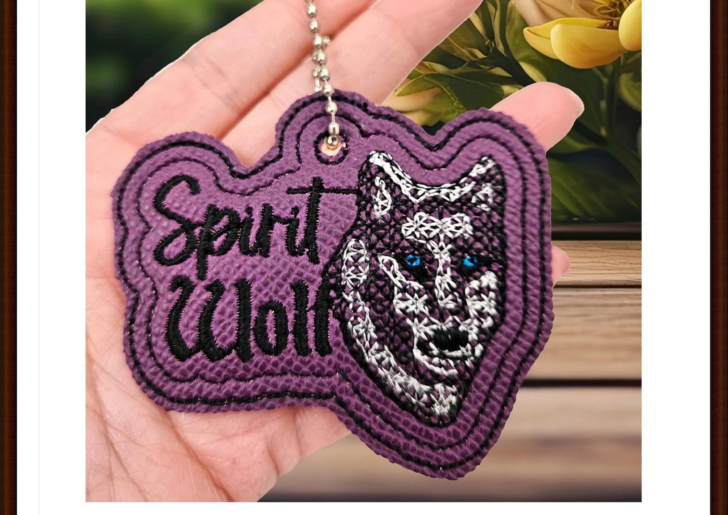 Spirit Wolf key fob digital ITH embroidery design