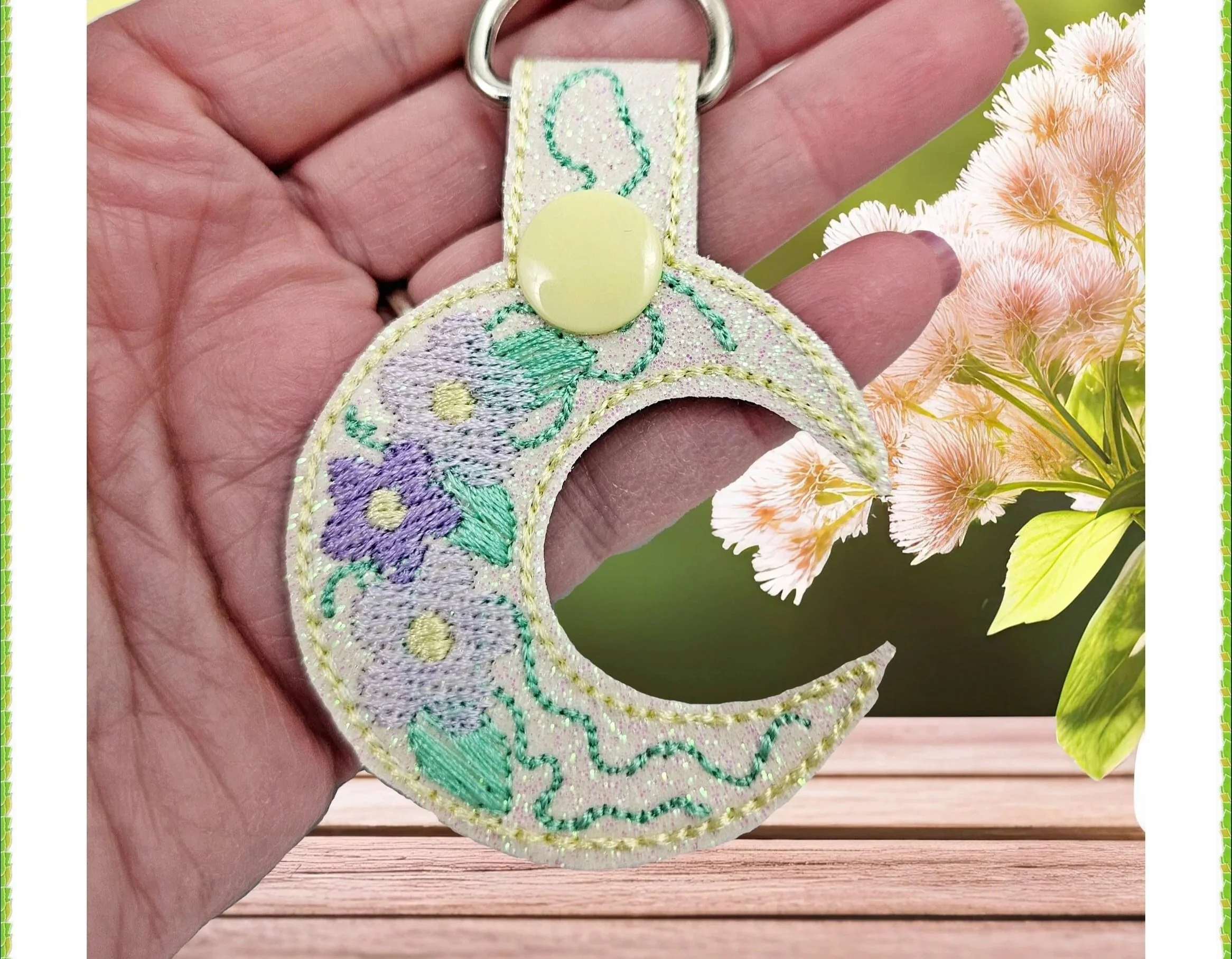 Moon key fob digital ITH embroidery design