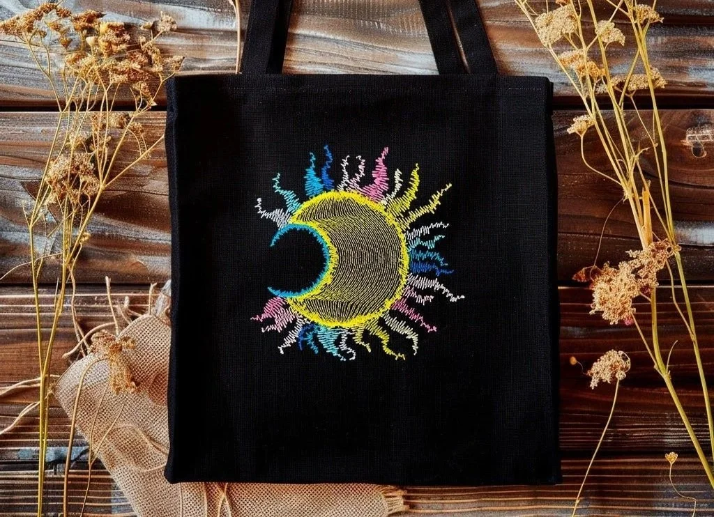 Sun Moon Sketch digital embroidery design