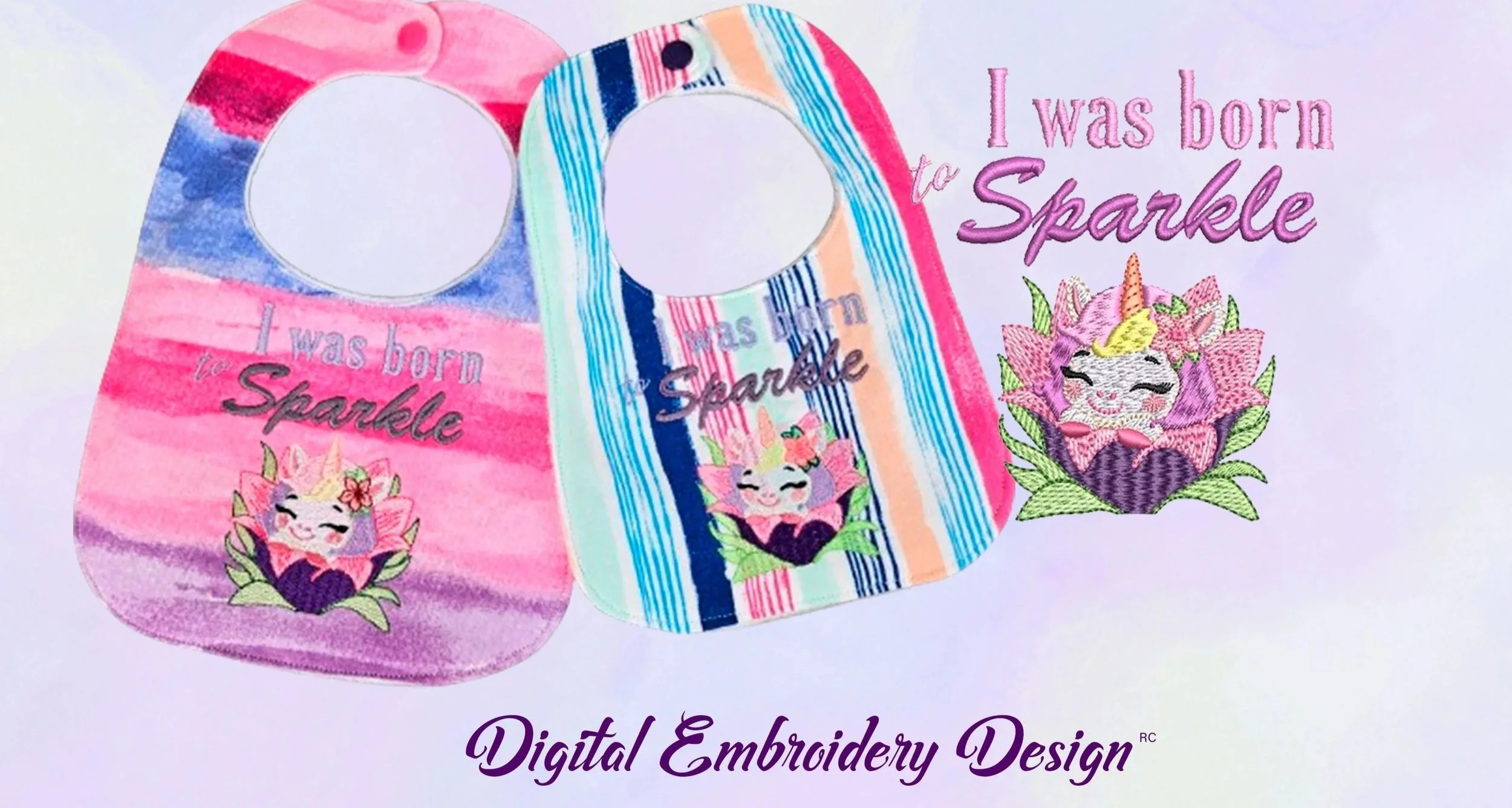 Born to Sparkle Baby Bib digital ITH embroidery design