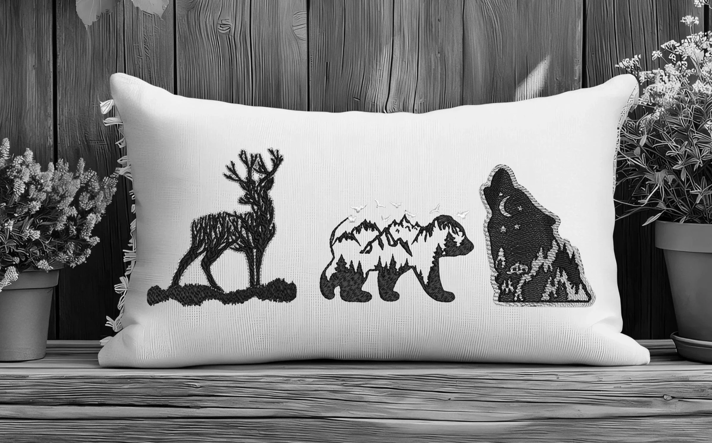 Wild Animal Sketch 3 pack set digital embroidery design