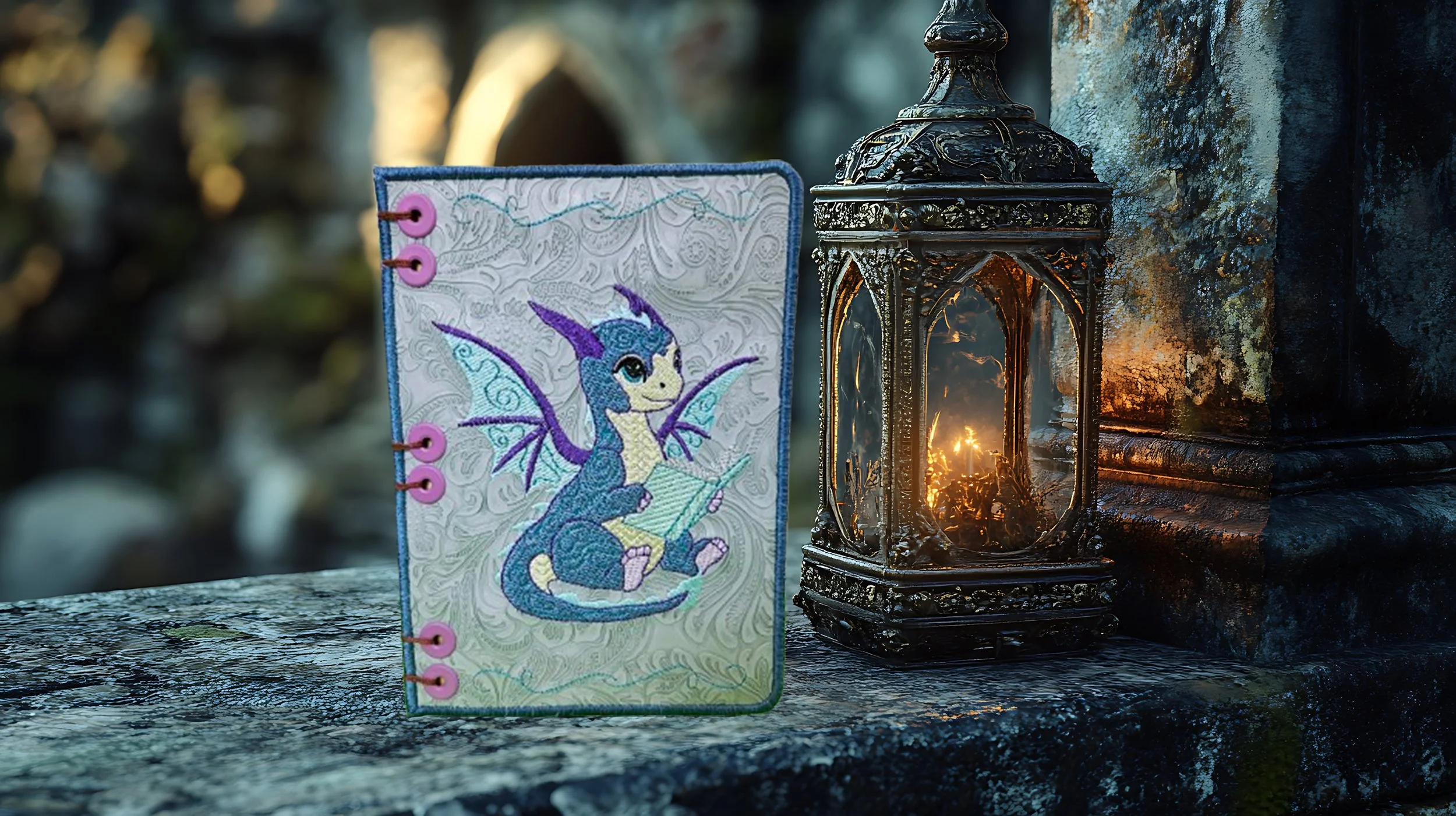 Book Dragon journal or sketch book covers digital ITH embroidery design