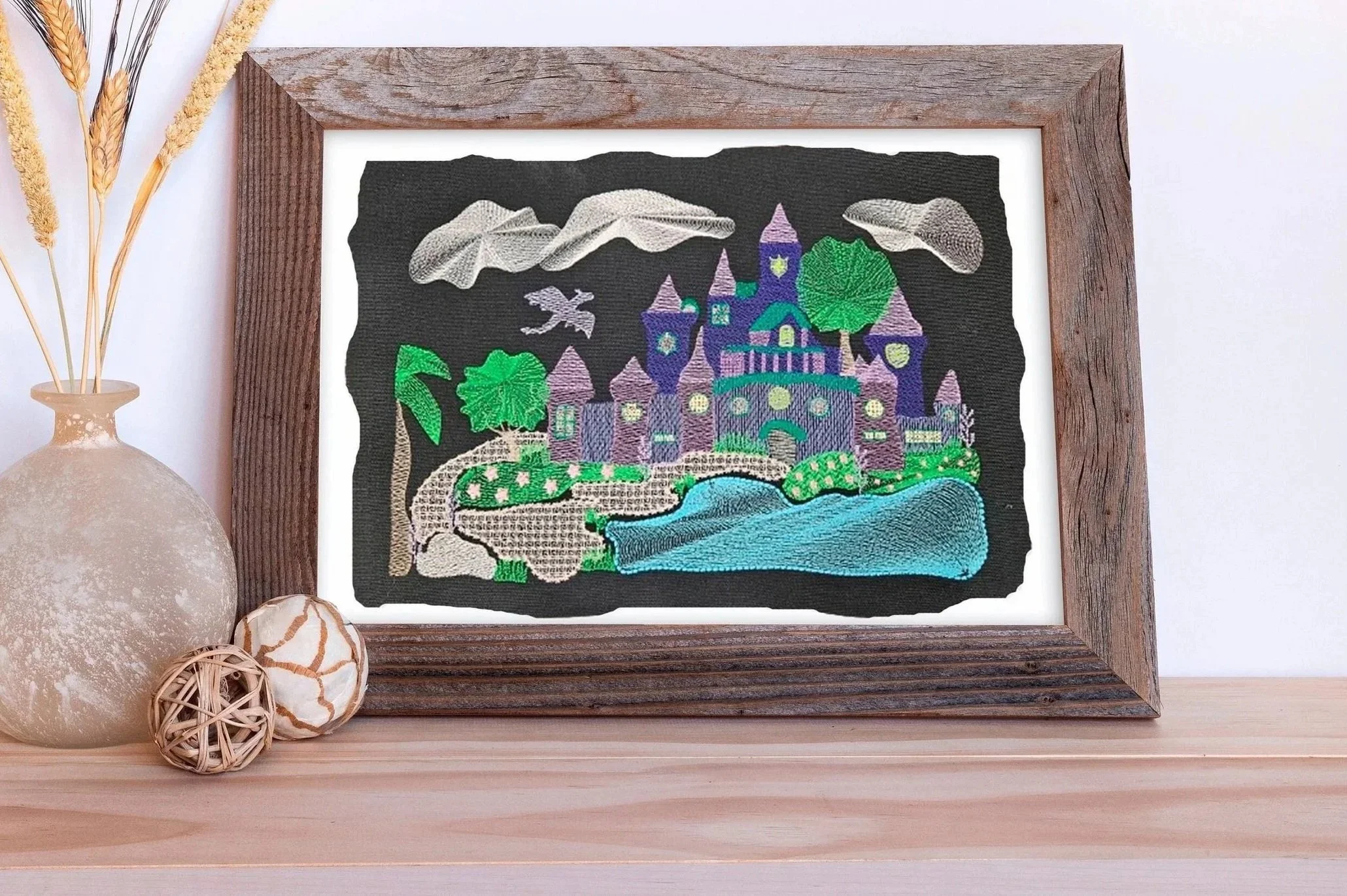 Mystic Castle Sketch digital embroidery design 8 x 12 hoop required