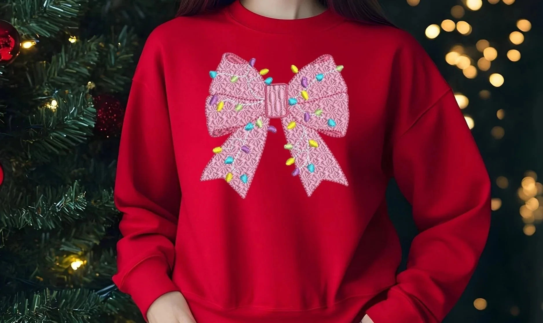 Twinkle Bow Christmas digital embroidery design