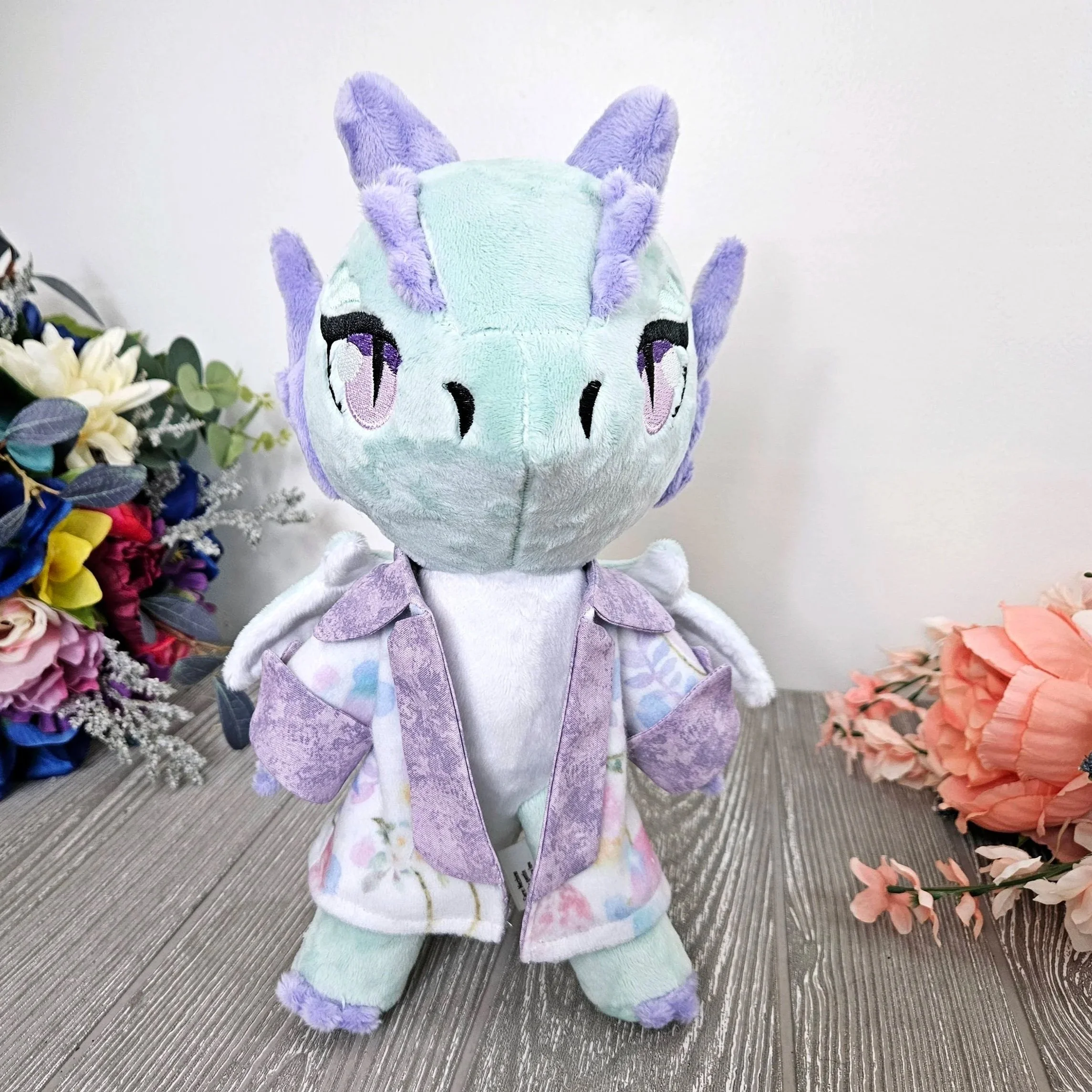 Plush Dragon Doll in mint and lavender