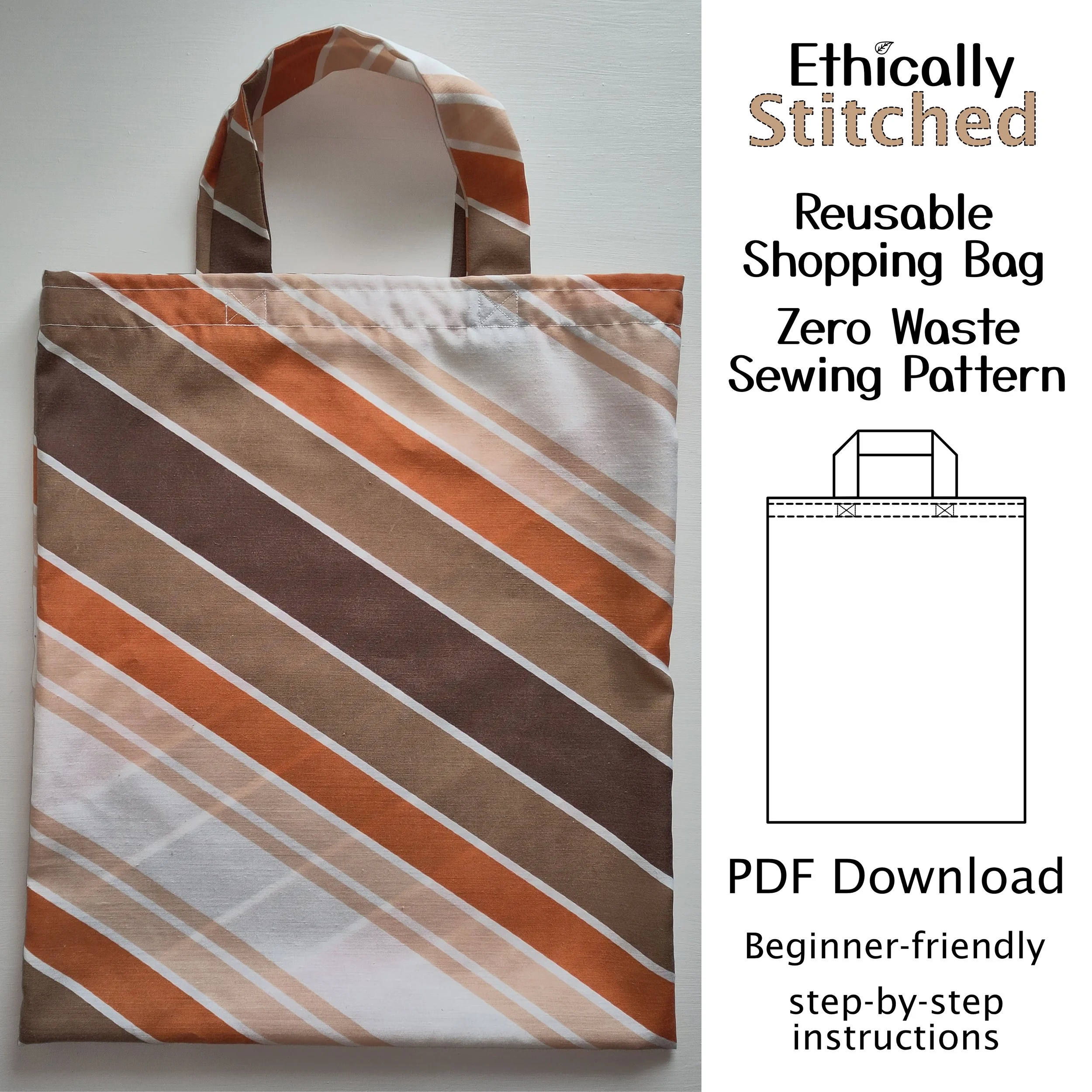Reusable Shopping Bag Tote Zero Waste Sewing Pattern PDF Download