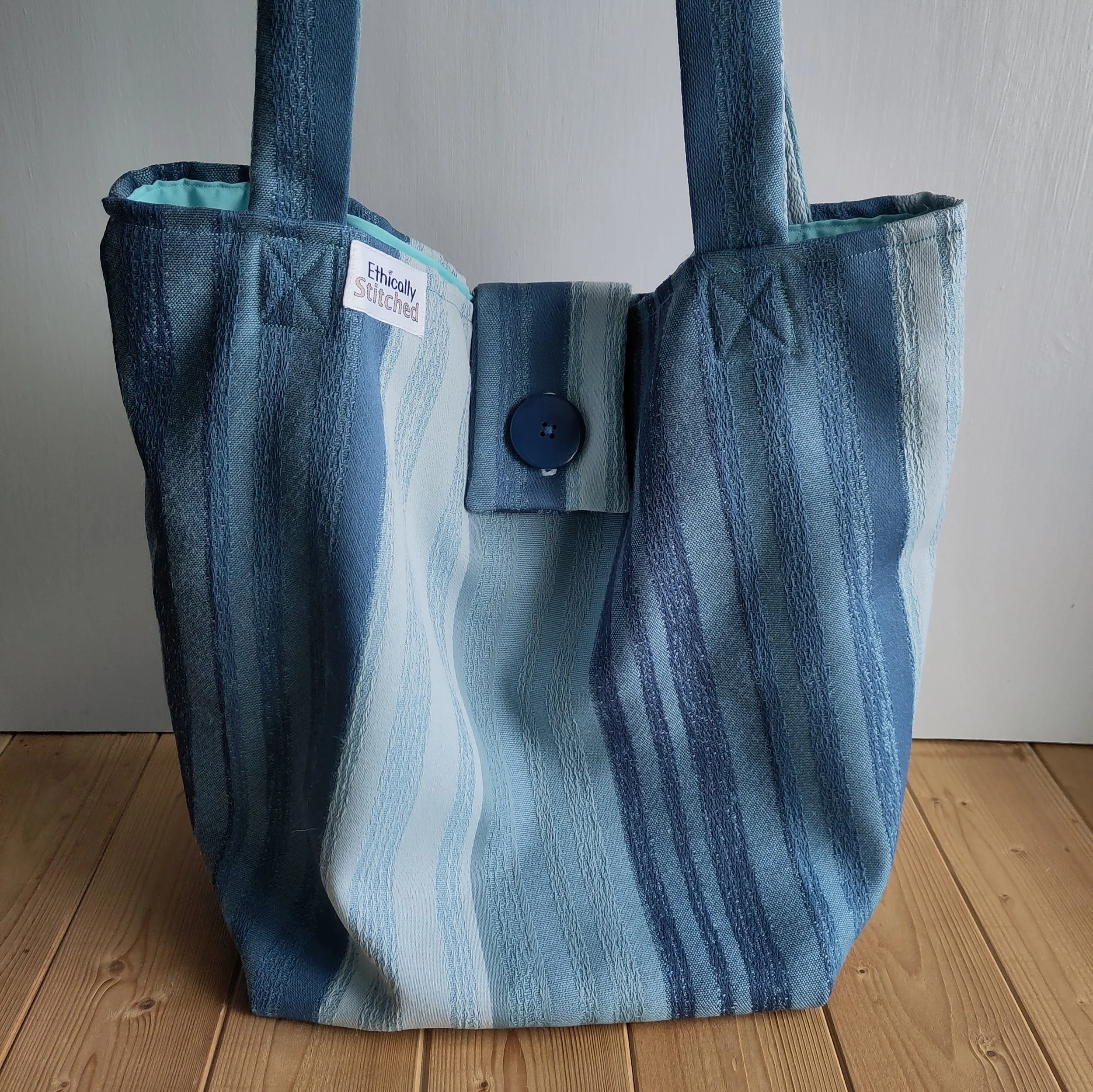 blue stripey slouchy tote bag