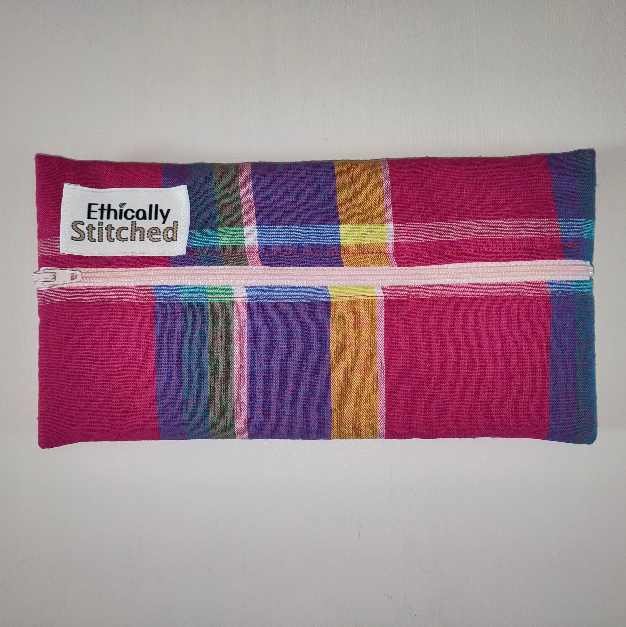 Handmade pencil case pink madras