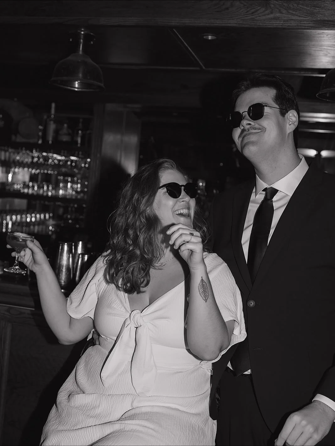 Hannah &amp; Will at their favorite bar in Denton, just a few short weeks before they&rsquo;re married. There was some magic in these ✨