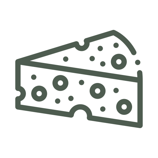 Ilustración de un trozo de queso con agujeros. Icono Queixos Angel ourense